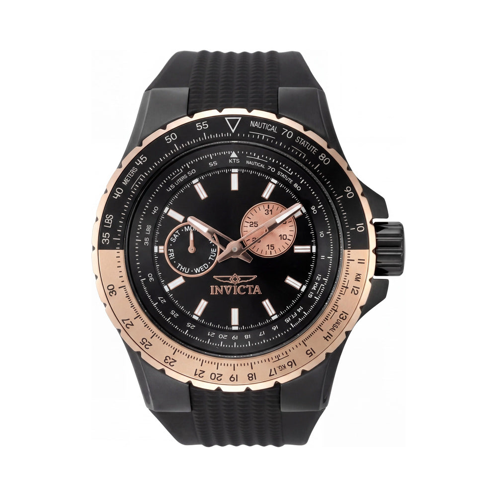 Invicta Aviator 49725 Men's Black Stainless Steel 50mm Quartz 10 ATM Watch with Silicone Strap