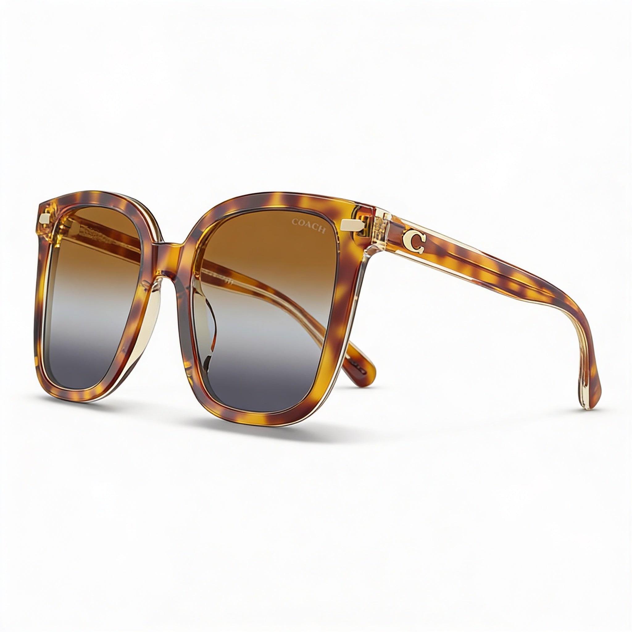 Gafas de sol Coach Hc8381u para mujer, de plástico, cuadradas, extragrandes, de ajuste universal, color tortuga oscura, marrón canario, verde azulado y gris degradado, 100 % UV, 54 mm, Photo 1