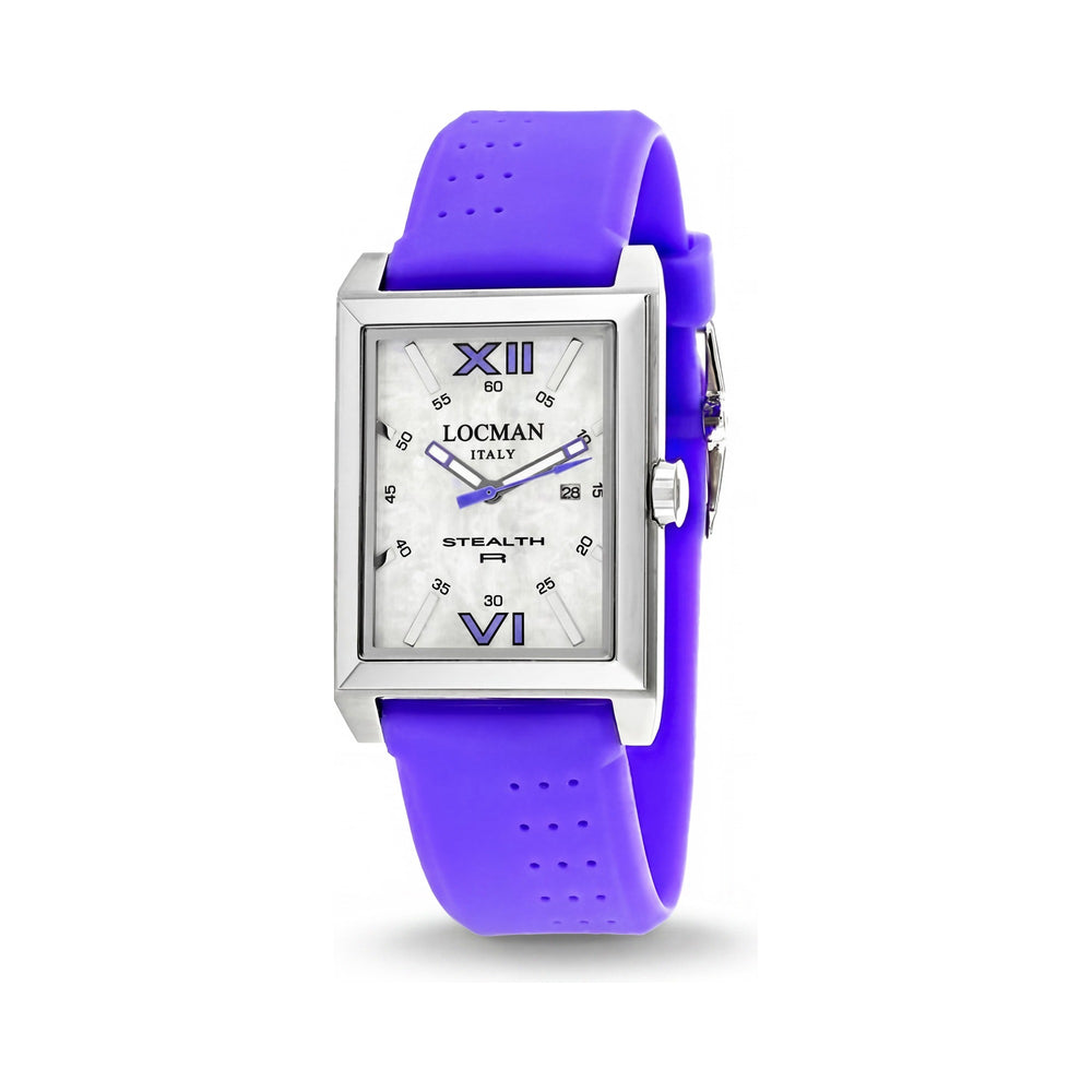 Reloj de cuarzo Locman para hombre, caja de acero inoxidable blanco, resistente al agua.