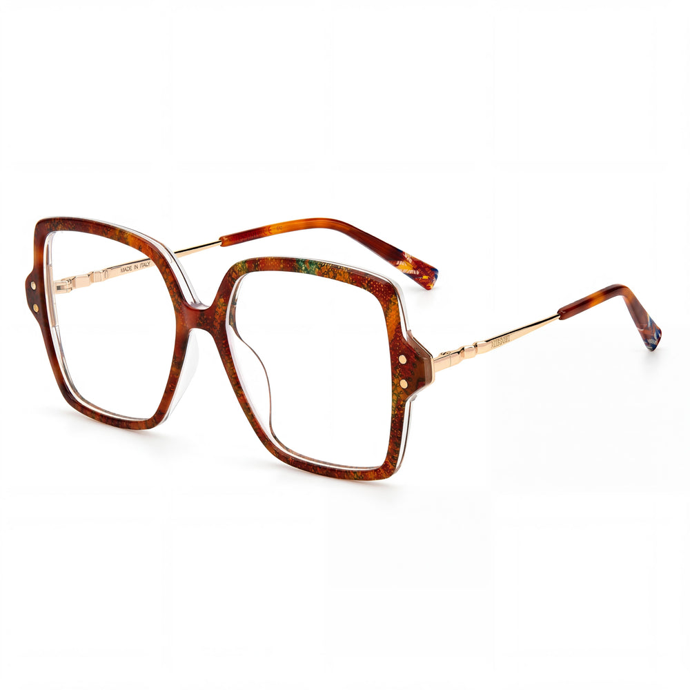 Gafas ópticas cuadradas extragrandes de poliamida para mujer de la colección M Missoni Fabric, color azul ahumado, 53-16-140 mm