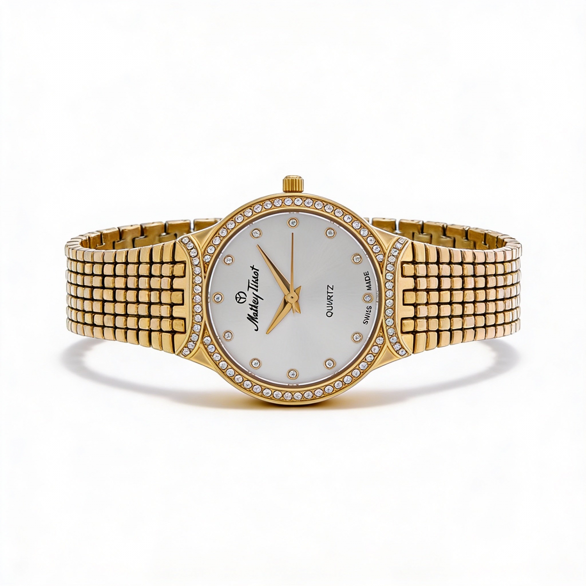 Reloj Mathey-Tissot para mujer con movimiento de cuarzo, esfera dorada y cristal de zafiro, resistente al agua hasta 50 m., Photo 1