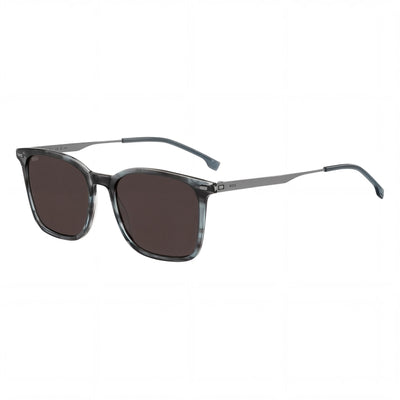 HUGO BOSS BLACK Modern Men’s Non-Polarized Striped Grey Ruthenium Stainless Steel Glasses 54mm