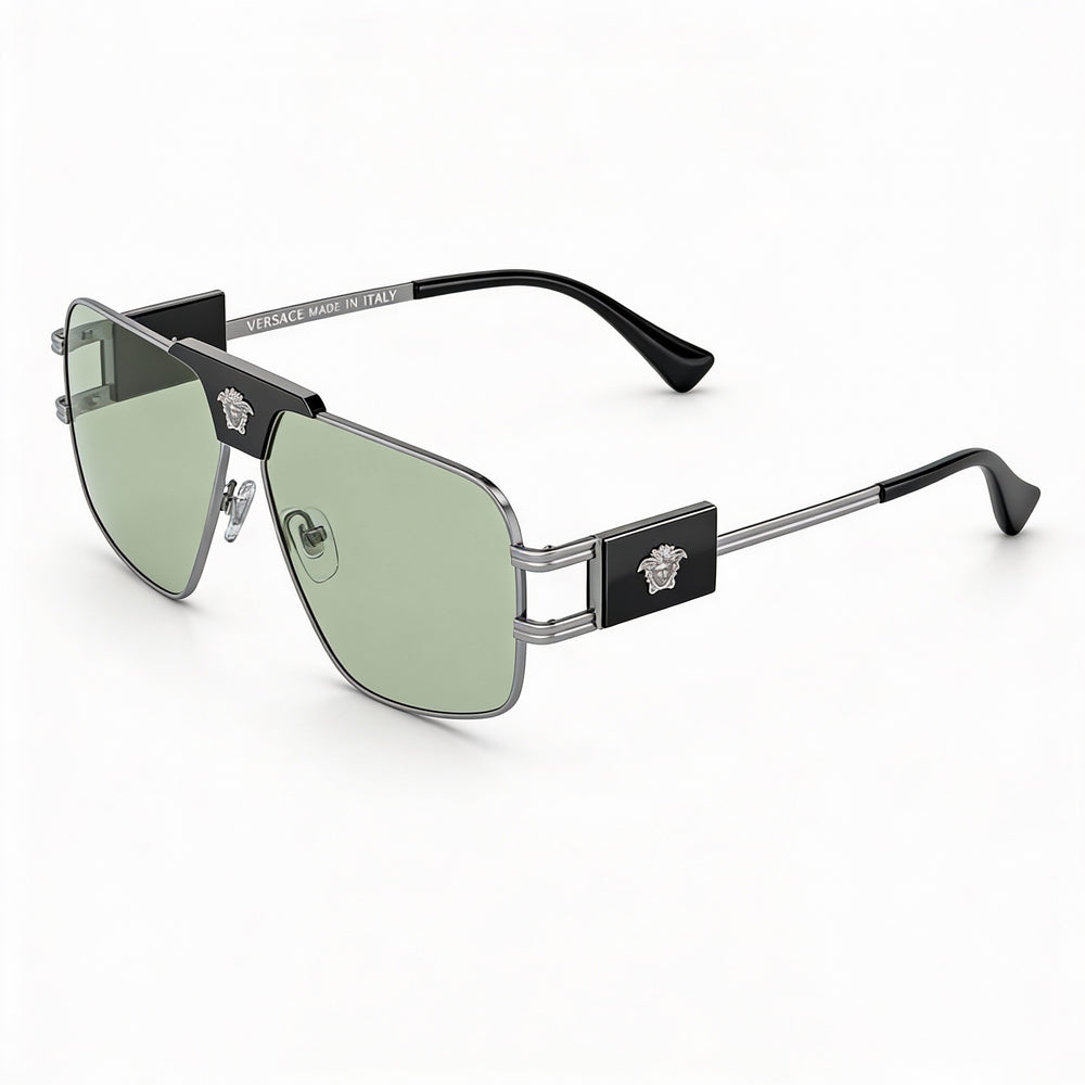 Gafas de sol unisex clásicas Versace con montura de acero de aleación multicolor, color verde, con protección UV, 63-12-145