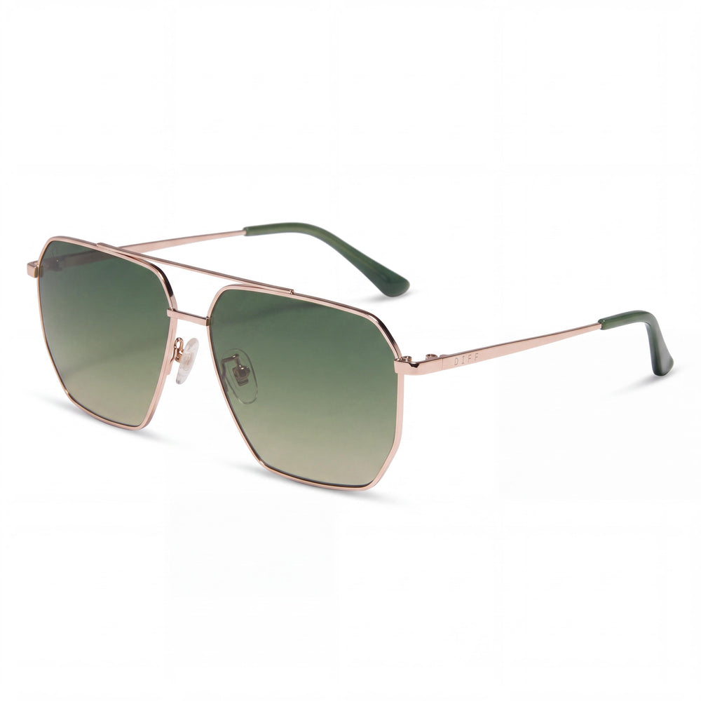 DIFF Berkely Women's Aviator Polarized Sunglasses Champagne Gold Aloe Green Gradient Stainless Steel 59mm