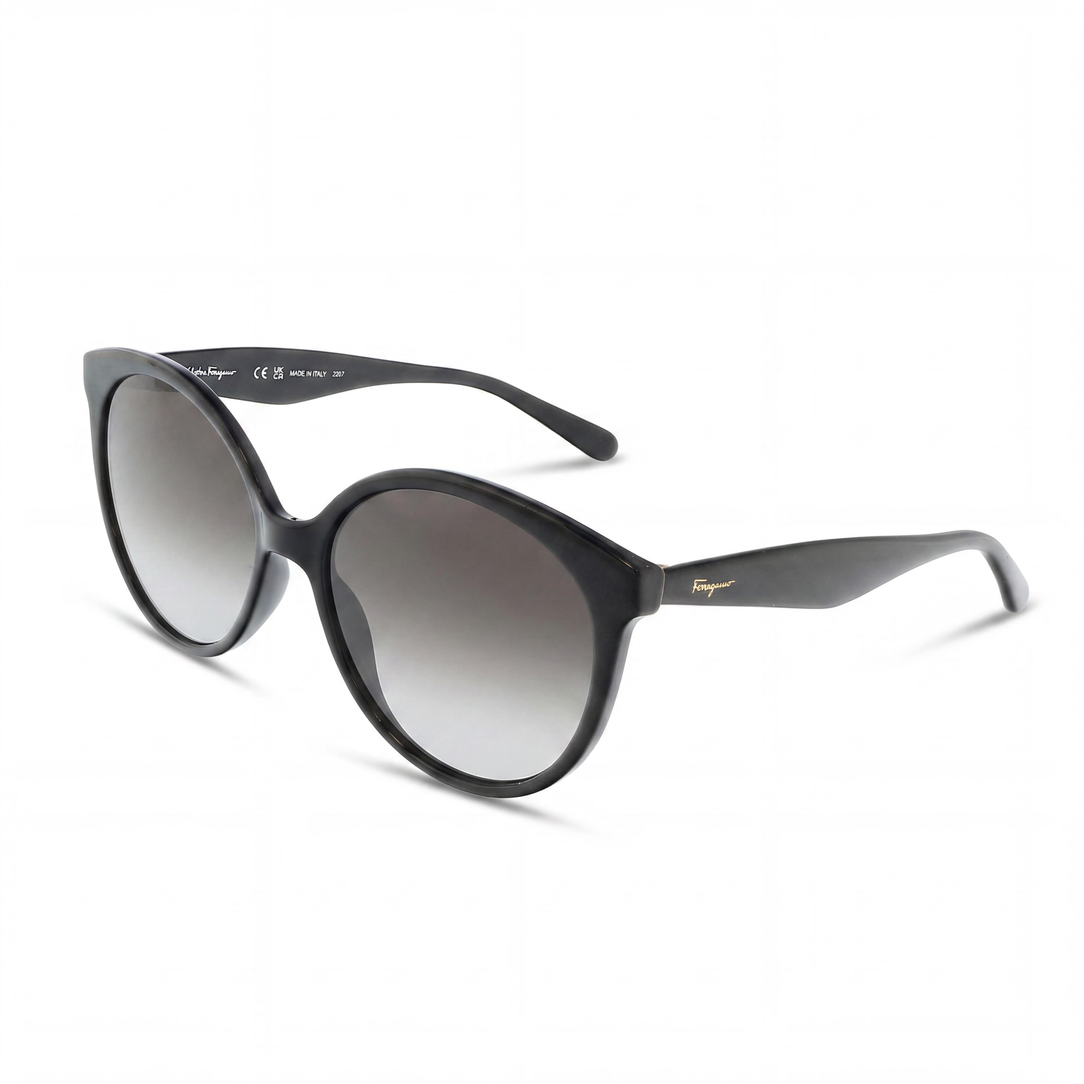 Ferragamo Sf1071s 001 Women's Black Plastic Round Grey Gradient UV Protection Sunglasses 58mm, Photo 1