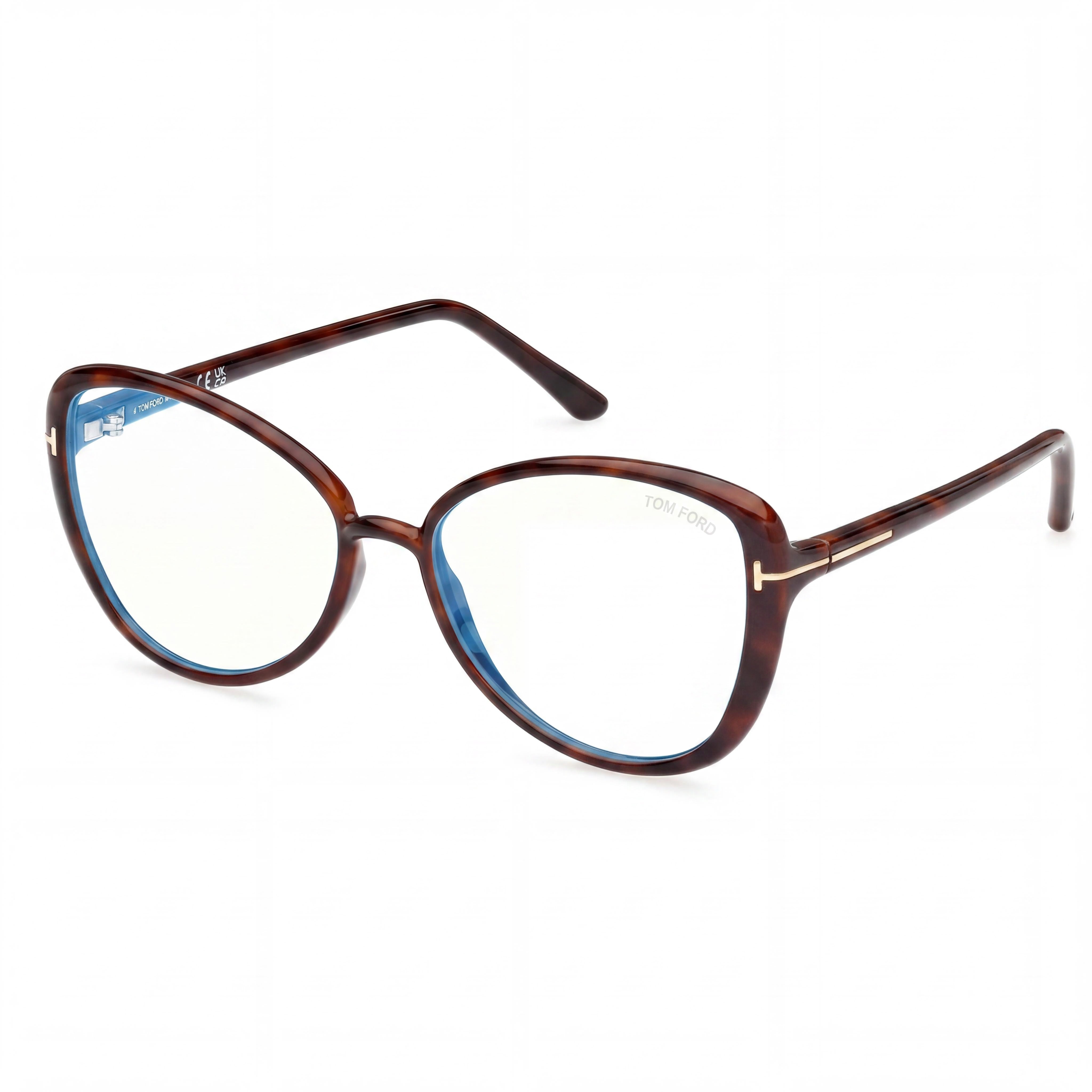Tom Ford Women's FT5907-B Butterfly Havana Full-Rim Plastic Blue Light Block Eyeglasses 55mm Lens Width, Photo 1