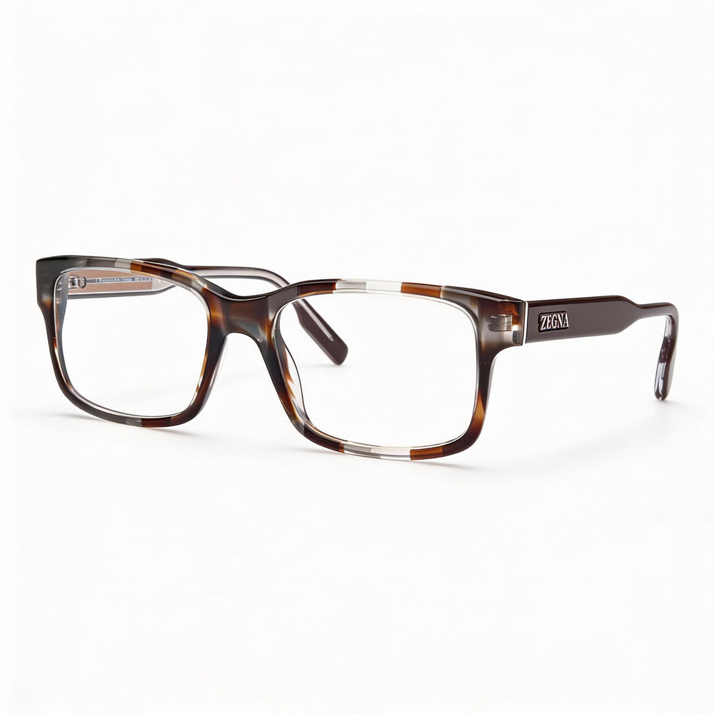 Ermenegildo Zegna Ez5254 Women's Acetate Soft Rectangular Optical Frames Shiny Stripped Brown 54-18-145