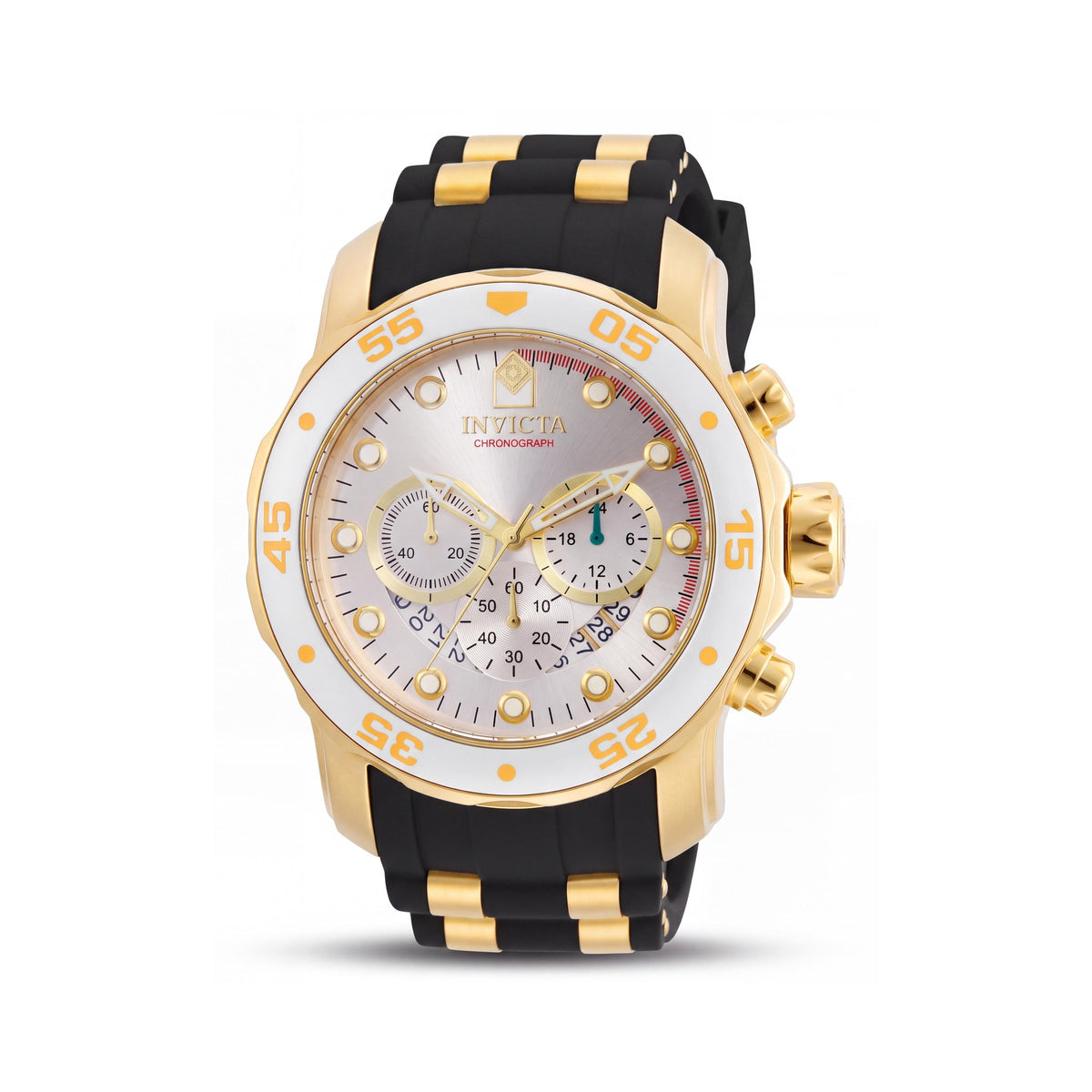 Invicta Pro Diver Chronograph Unisex Silver Dial Black Polyurethane Strap Stainless Steel Case Water-Resistant 48mm, Photo 1