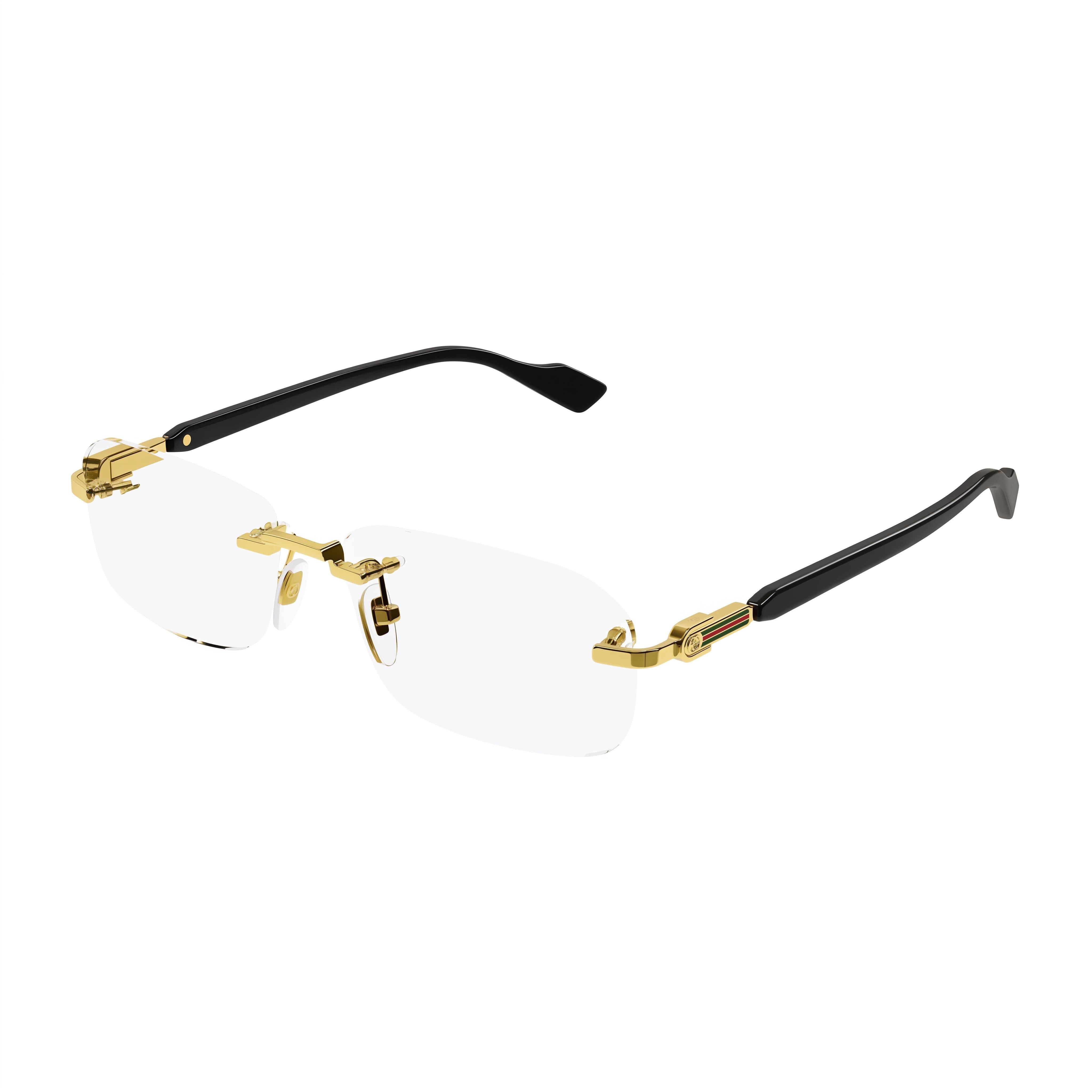 Gafas de sol Gucci GG1221O para hombre, modernas, de metal, sin montura, rectangulares, con lentes transparentes, 56 mm, doradas y negras, Photo 1