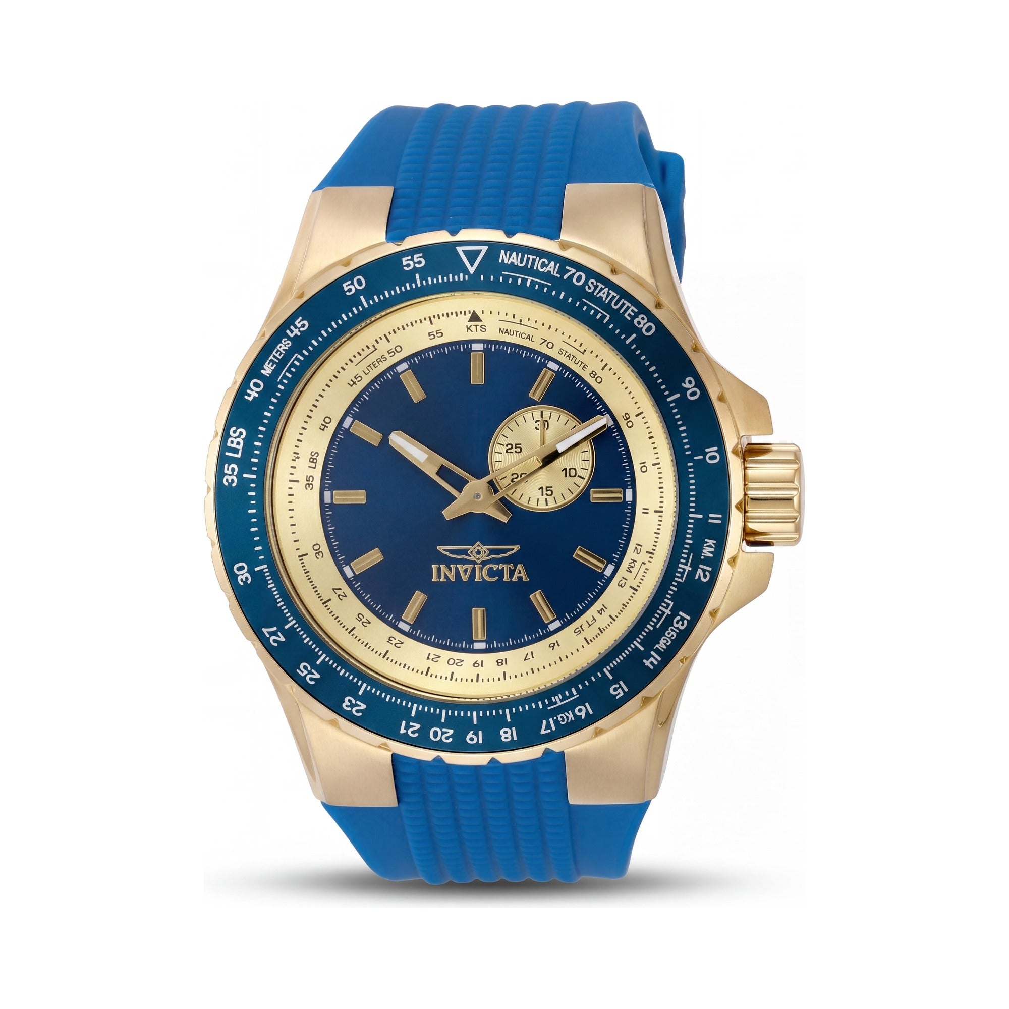 Invicta Aviator 49727 Reloj Unisex de Cuarzo de Acero Inoxidable Tono Dorado con Esfera Azul y Correa de Silicona de 50 mm Resistente al Agua, Photo 1