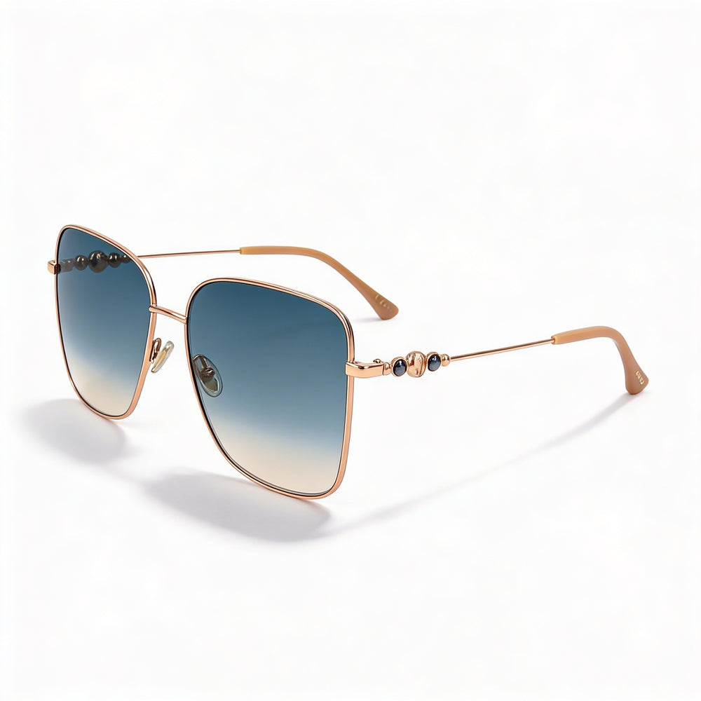 Gafas de sol Jimmy Choo Hester/S para mujer, armazón de acero inoxidable en color dorado y nude, lentes grises degradadas doradas, 100% protección UV, 59-15-145mm