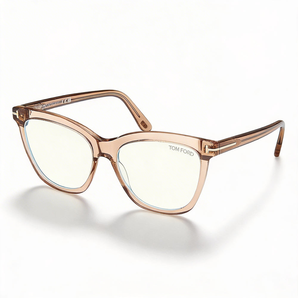 Gafas unisex Tom Ford Ft6042-b con montura marrón claro brillante, lentes de policarbonato negro no polarizadas, tamaño 54-16-140