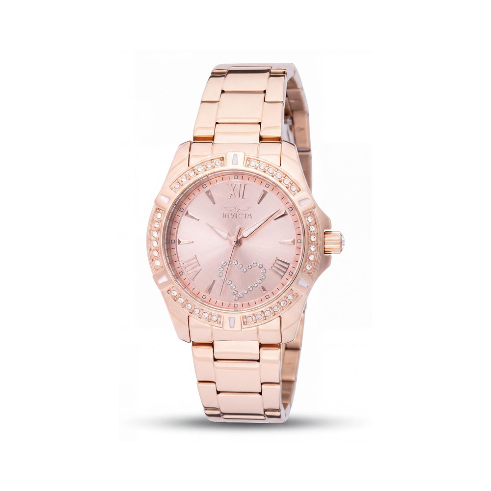Reloj de pulsera Invicta Angel 49843 de acero inoxidable para mujer, con esfera oro rosa, movimiento de cuarzo y 34 mm