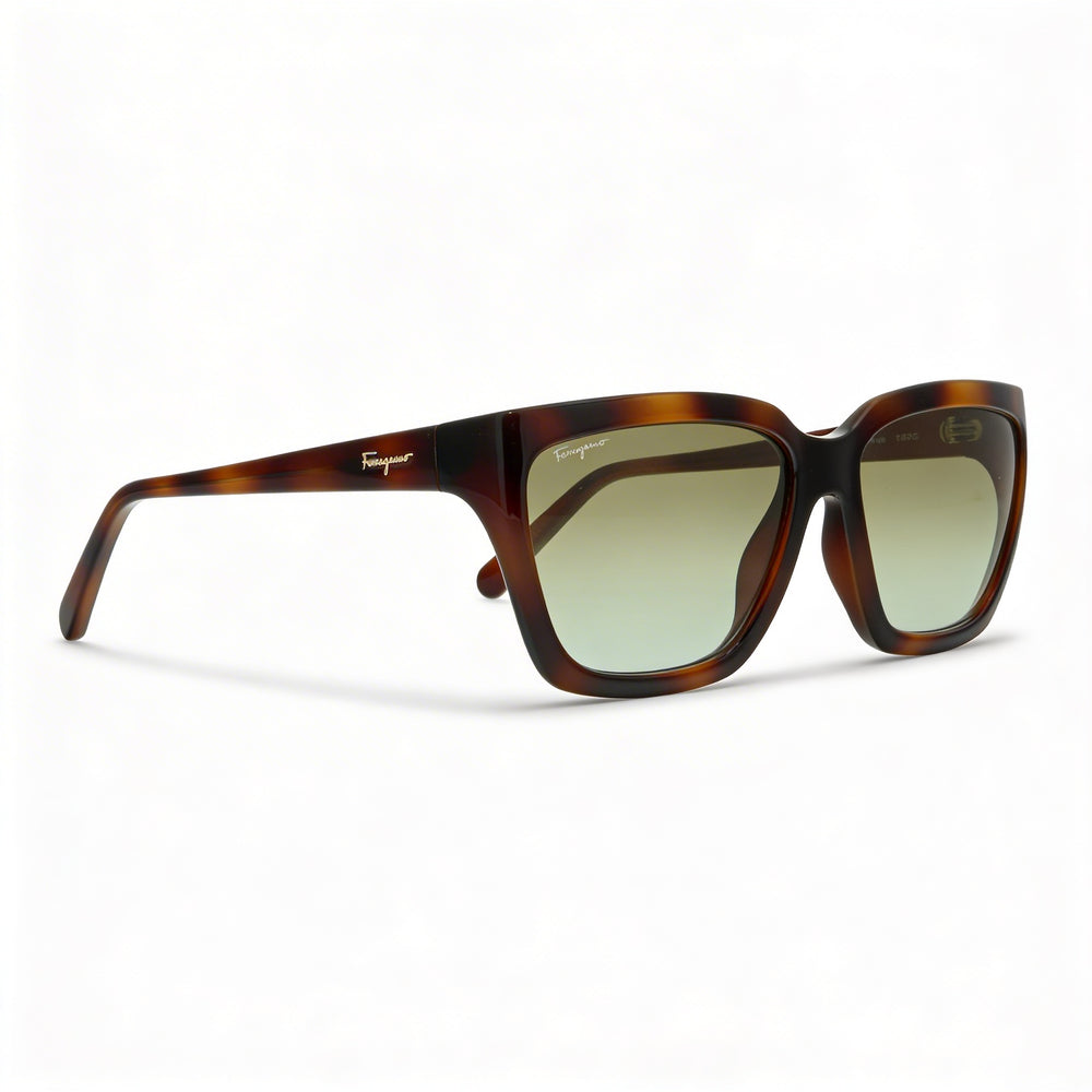 Gafas de sol de plástico carey para mujer Ferragamo Sf1018s 214 con lentes UV verde oscuro 59 mm