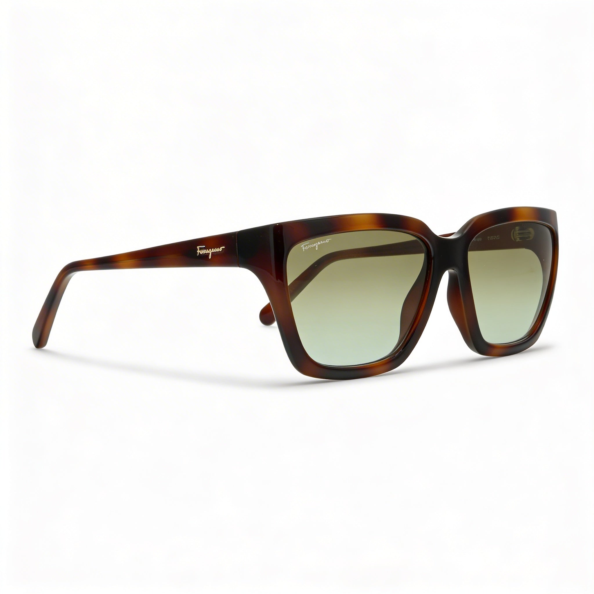Gafas de sol de plástico carey para mujer Ferragamo Sf1018s 214 con lentes UV verde oscuro 59 mm, Photo 3