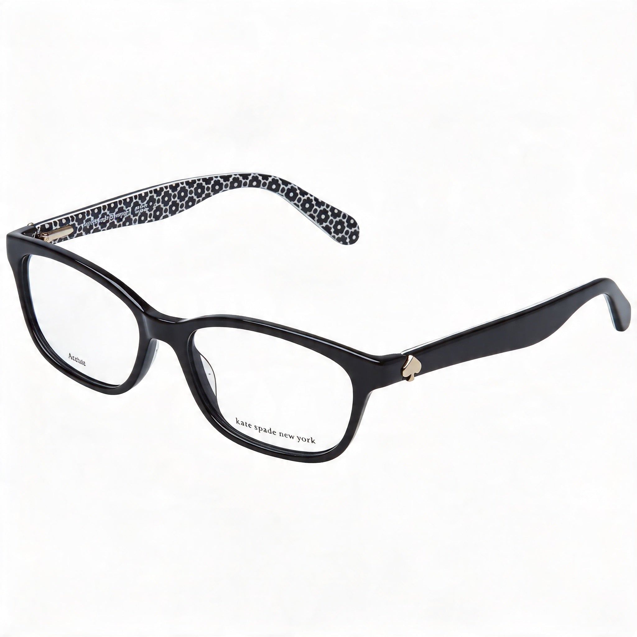 kate spade new york Brylie Unisex Acetate Rectangle Frame Eyeglasses with Non-polarized Polycarbonate Lenses, Black Pattern, 50mm, Photo 1