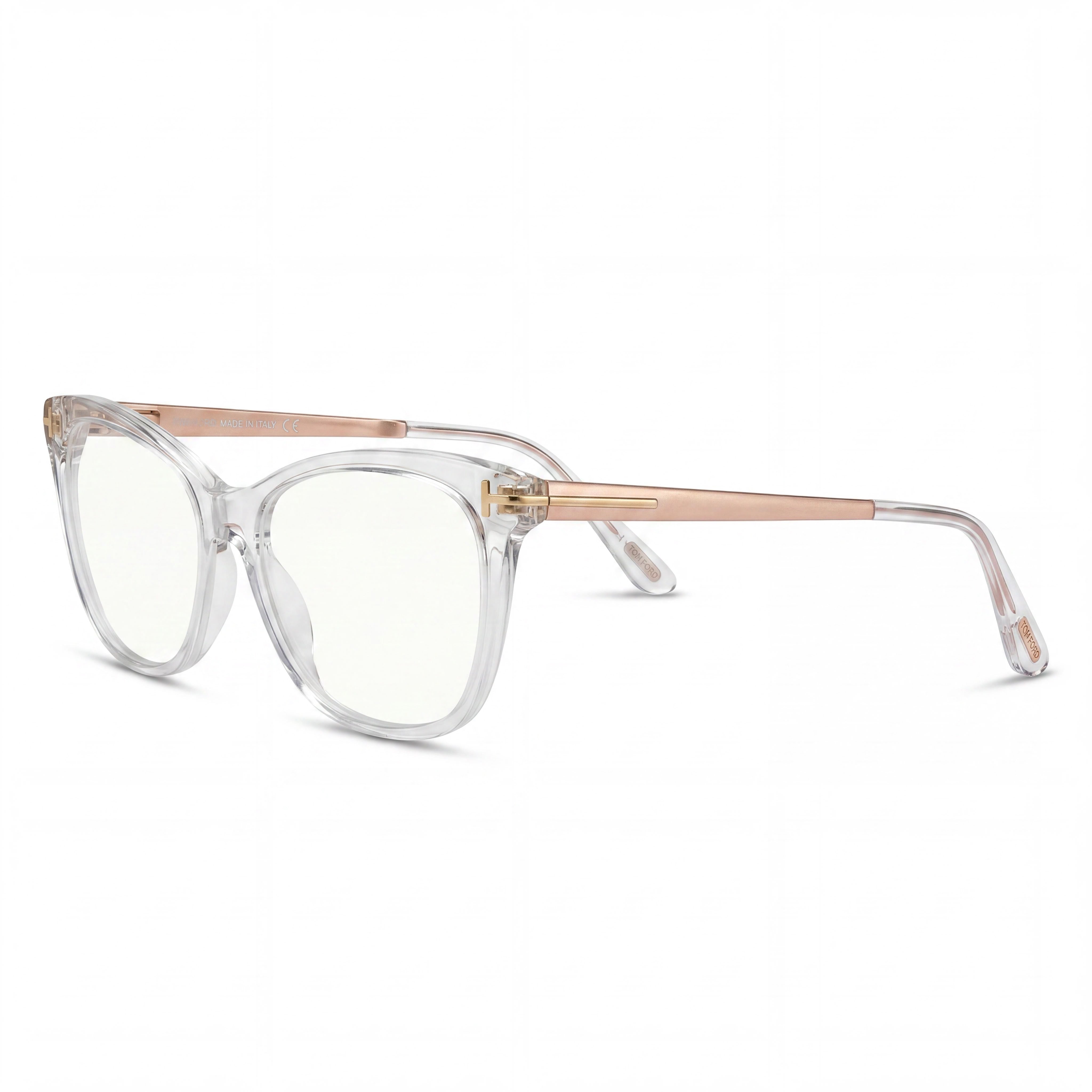 Tom Ford ft5353_026_52 Women's Plastic Eyeglasses, Crystal & Brushed Gold Frame, Clear Lenses, 52mm, Photo 1