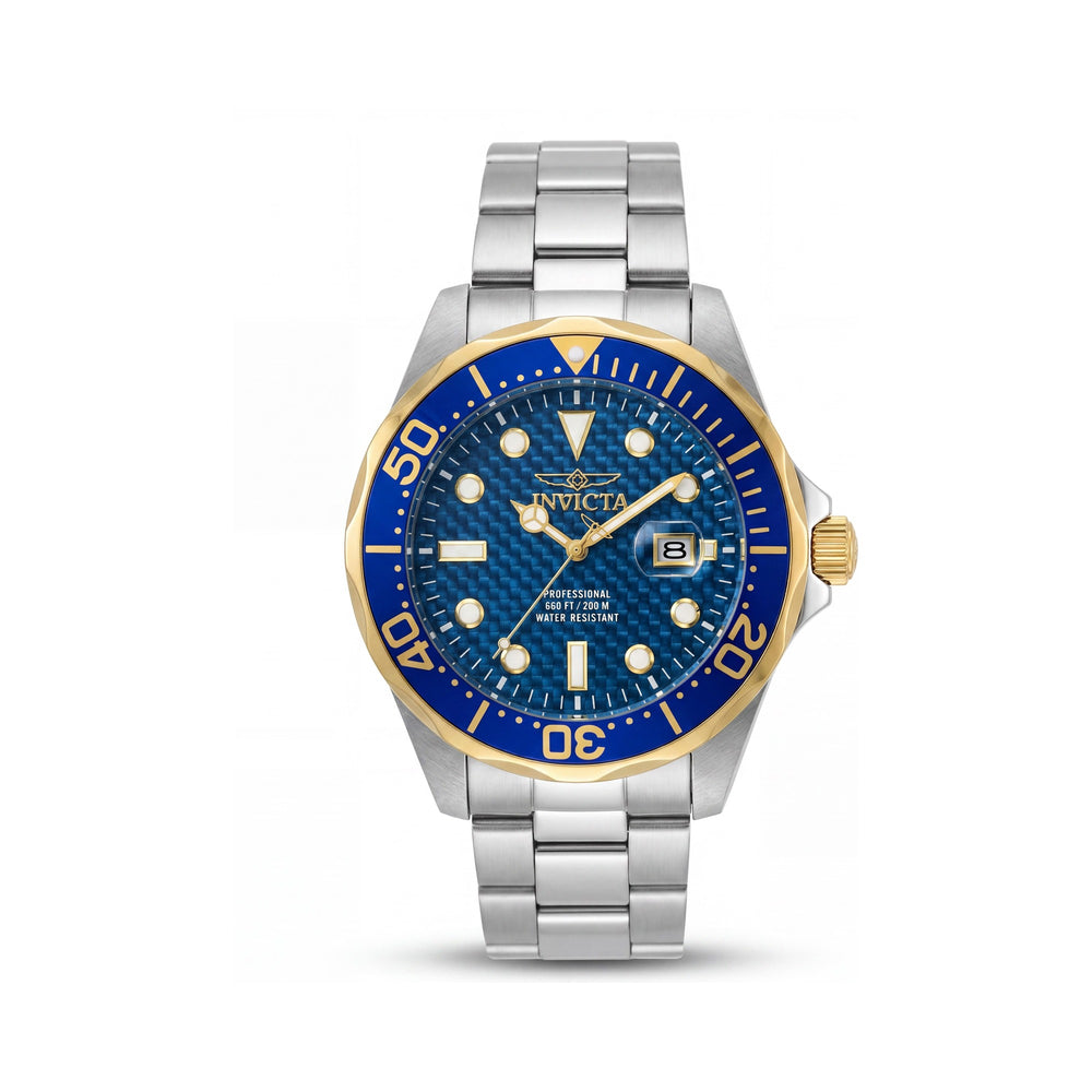 Invicta Grand Diver Men's Blue Carbon Fiber Dial Stainless Steel Case & Bracelet Luminous Watch 44mm