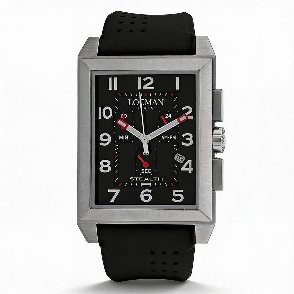 Locman Men's Quartz Movement Black Dial Stainless Steel Case Silicone Strap Water Resistant Scratch Resistant Mineral Watch