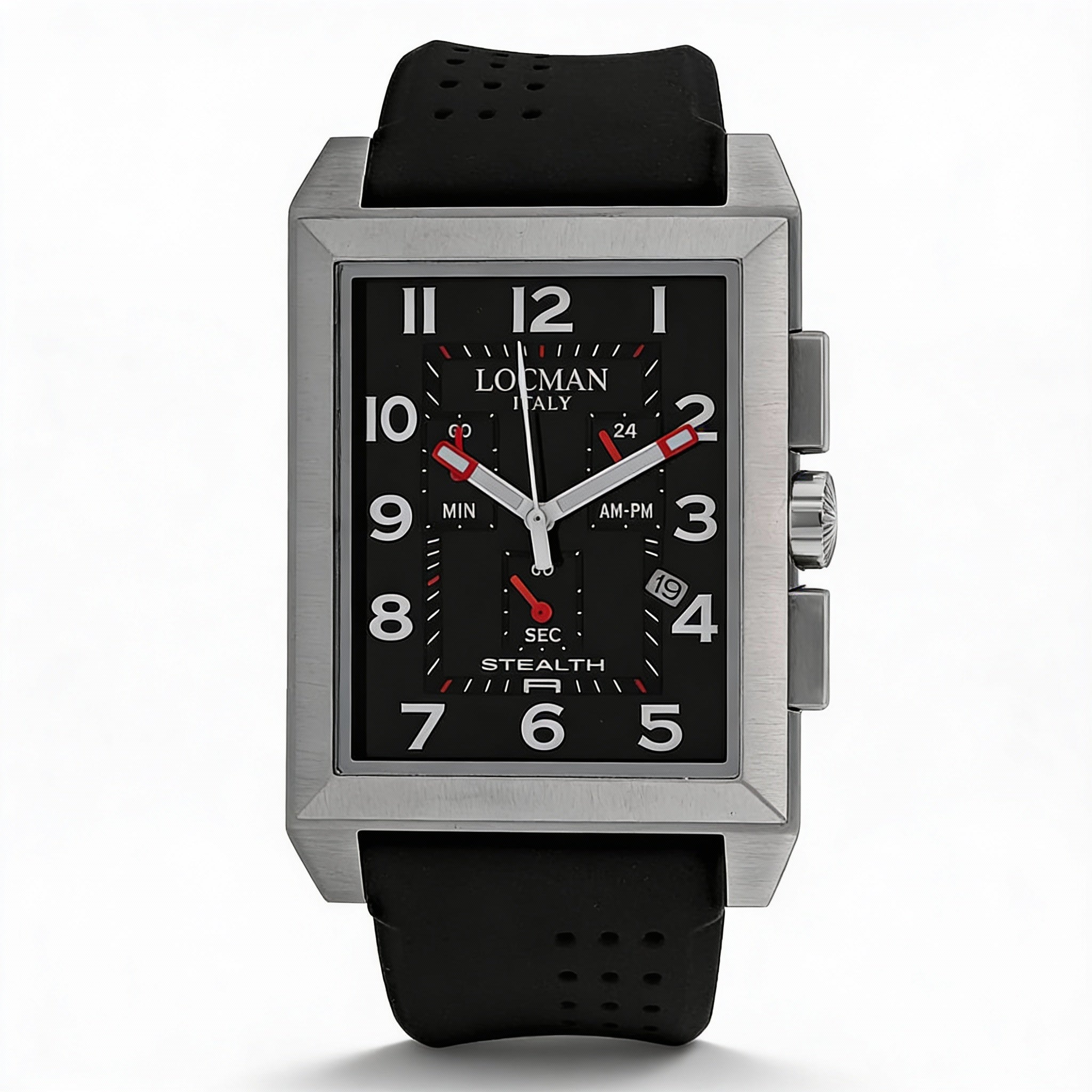 Reloj Locman para hombre con movimiento de cuarzo, esfera negra, caja de acero inoxidable, correa de silicona, resistente al agua y a los arañazos., Photo 1