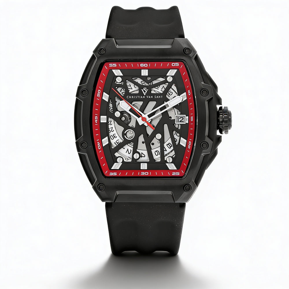 Christian Van Sant Men's Automatic Watch Black Stainless Steel Rubber Strap Water Resistant