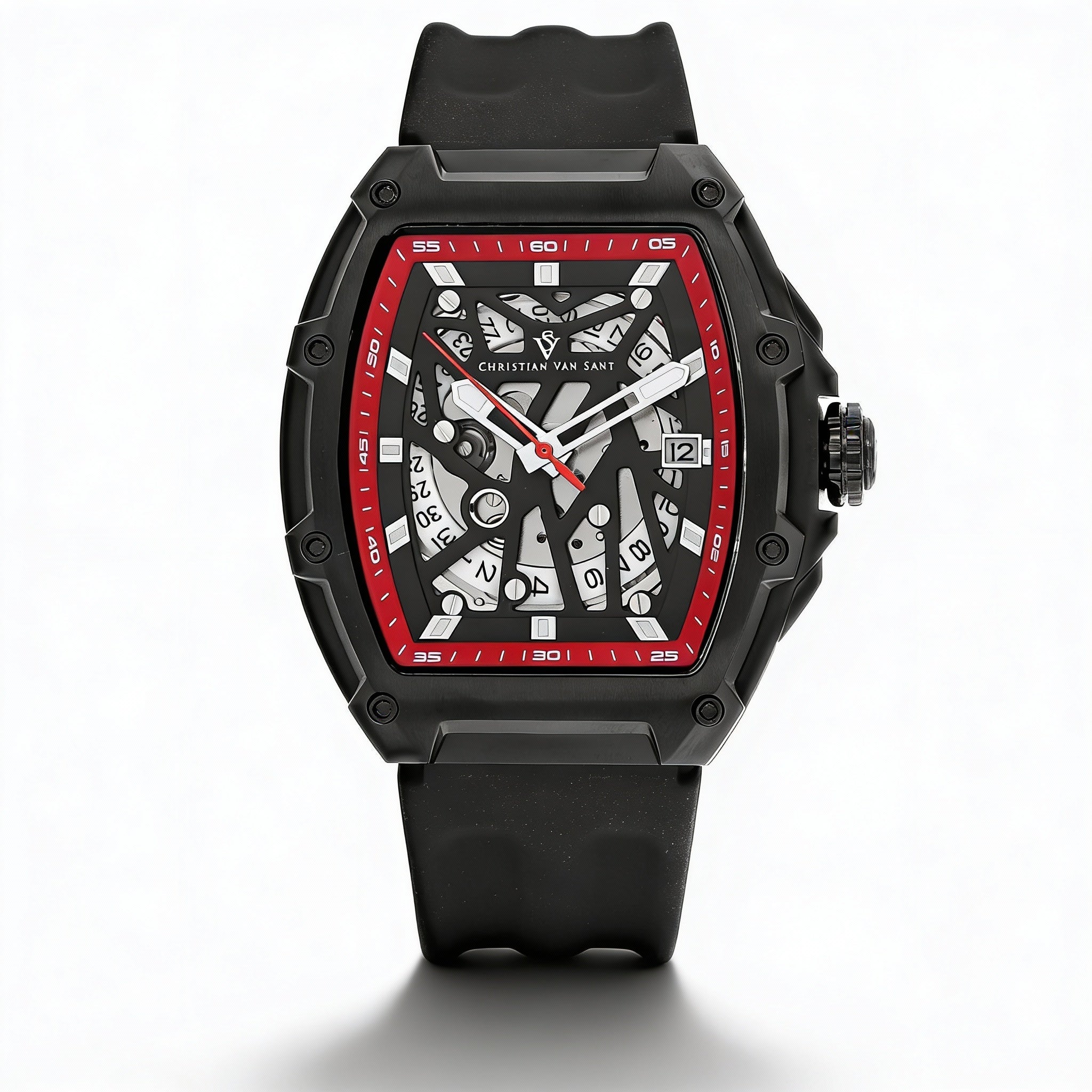 Reloj automático Christian Van Sant para hombre, correa de caucho y acero inoxidable negro, resistente al agua., Photo 1