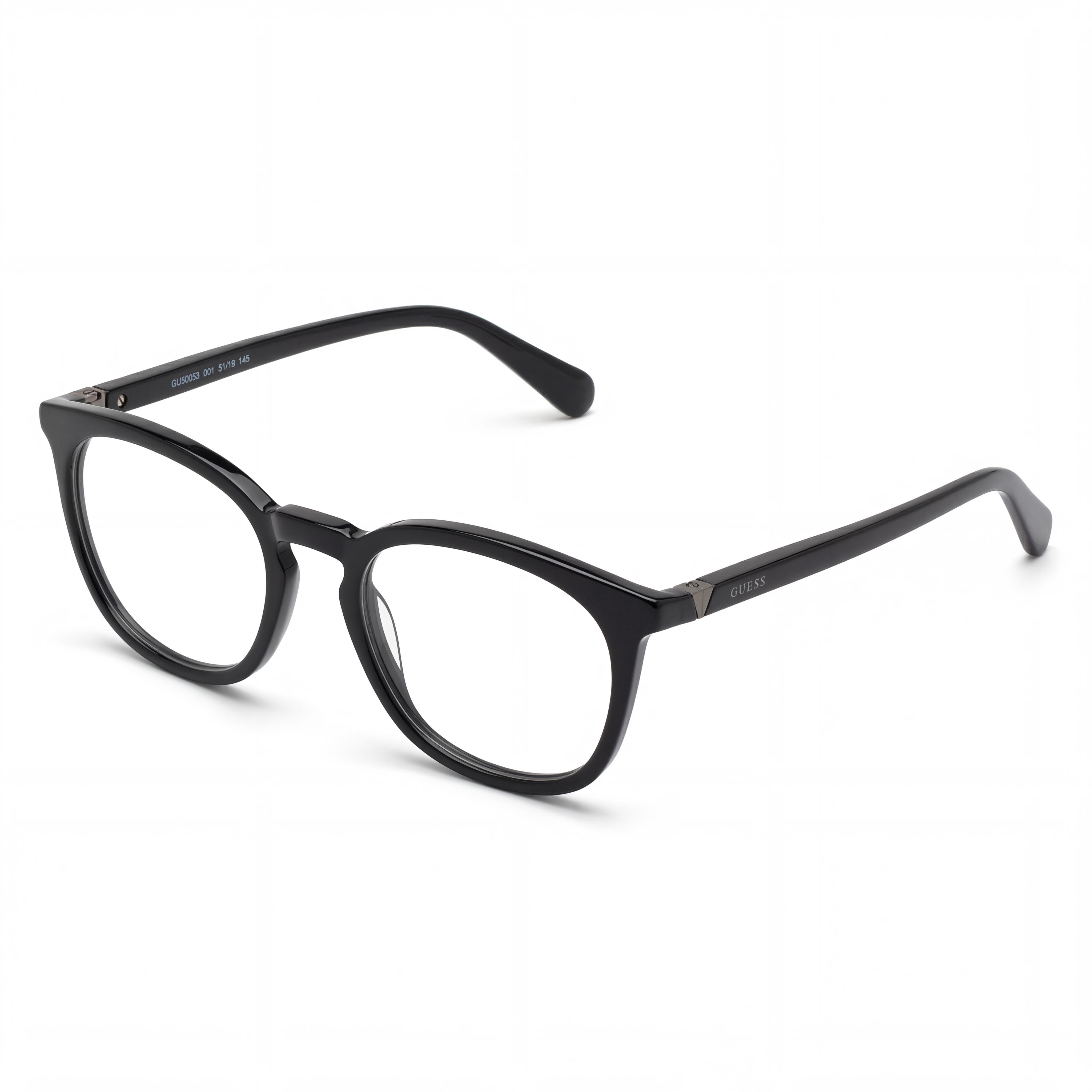 GUESS GU50053 Men's Round Full-Rim Pantographed Plastic Eyeglasses with Clear Demo Lenses, Shiny Black 51mm, Photo 1
