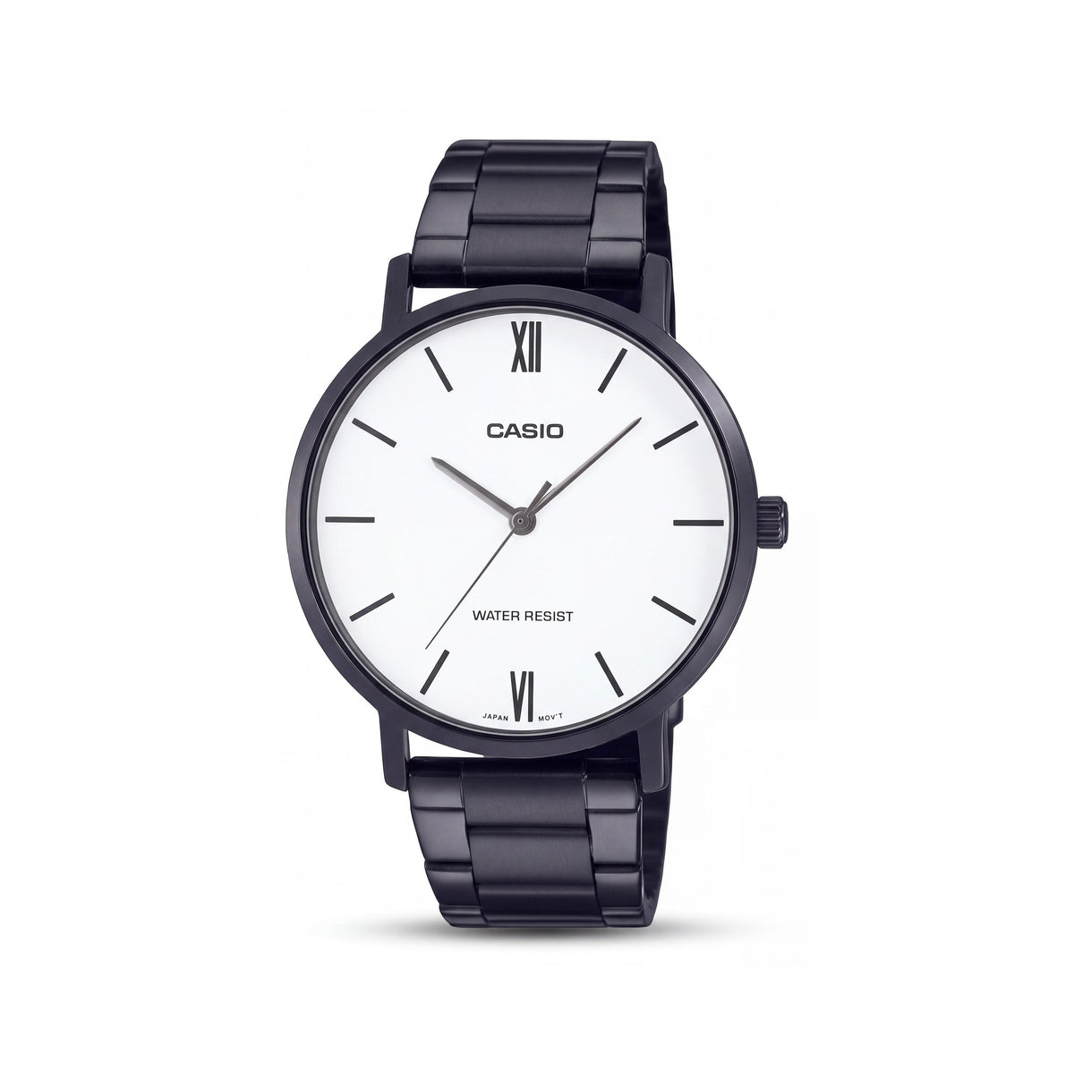 Casio MTP-VT01B-7BUDF Men's Analog Quartz Watch, Black Ion Plated Stainless Steel, White Dial, Water Resistant, Photo 1
