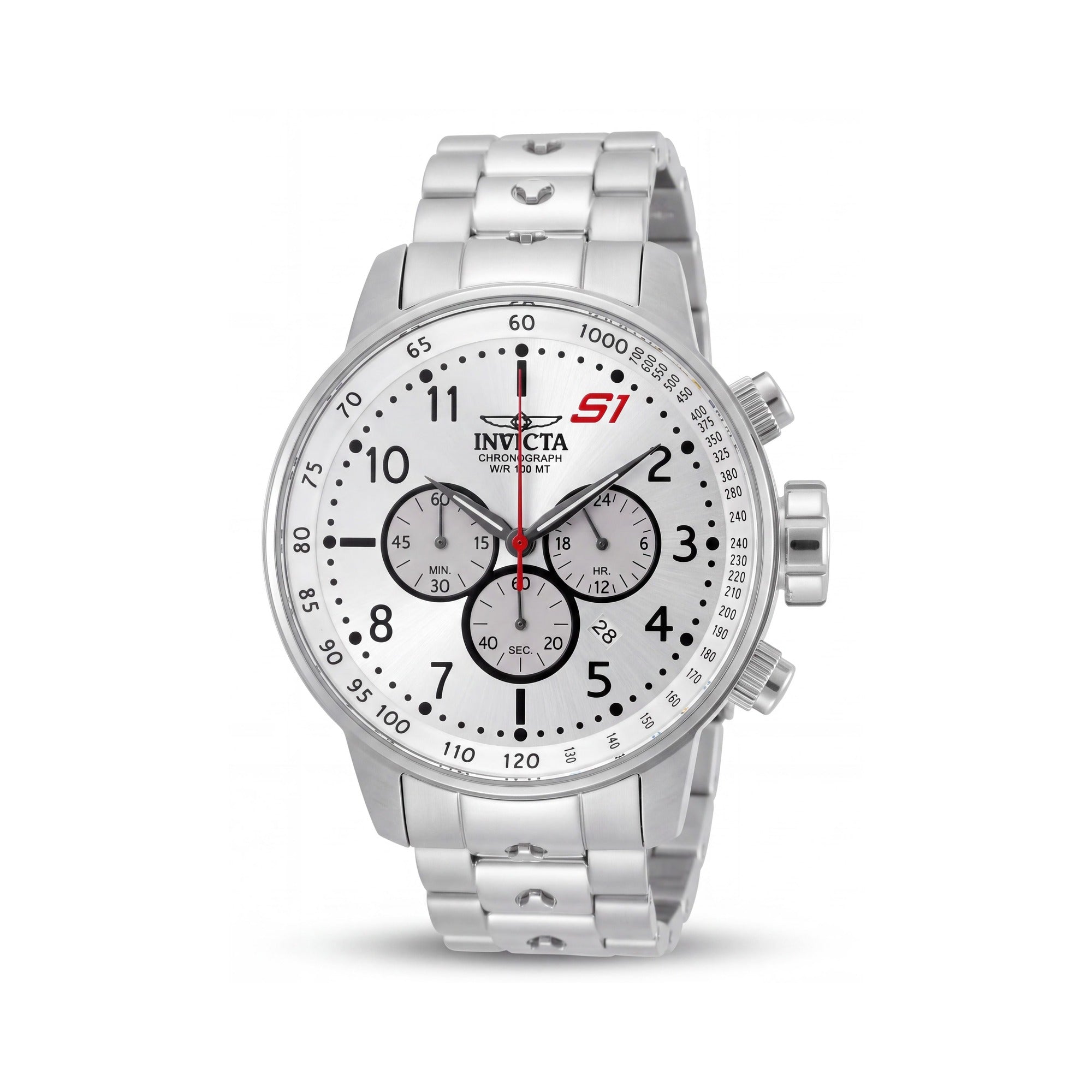 Invicta S1 Rally Unisex Silver Stainless Steel Quartz Chronograph Watch with Tachymeter, 24-Hour Display, Date, 48mm, Photo 1