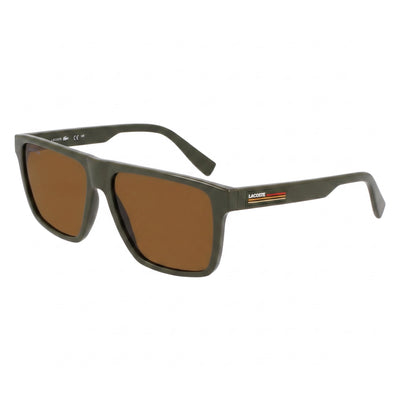 Gafas de sol unisex Lacoste L6027s de plástico, montura caqui, lentes marrones, 57 mm, protección UV