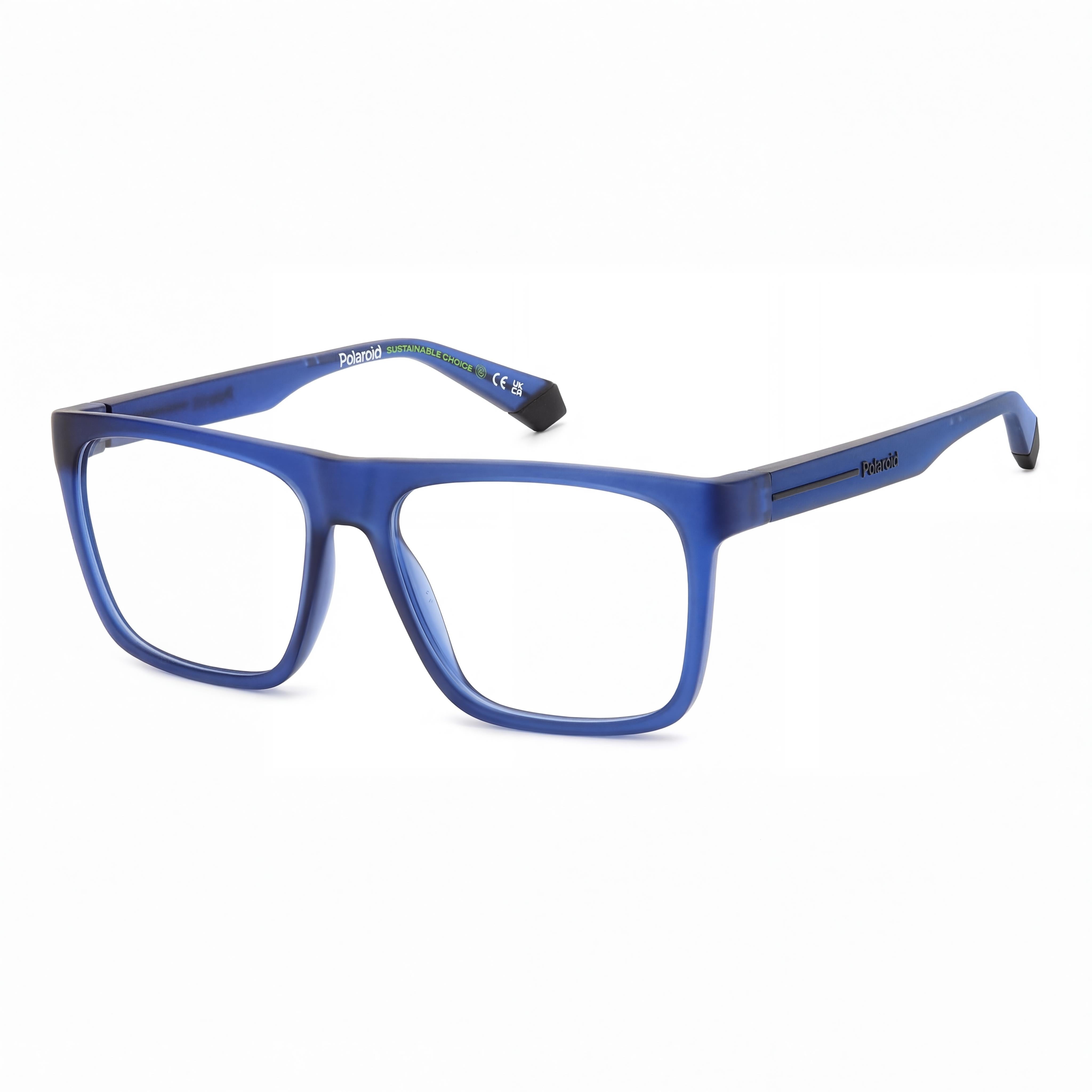 Polaroid Casual. Gafas de sol de hombre con montura de poliamida ecológica azul mate y lentes de plástico no polarizadas de 56 mm, Photo 1