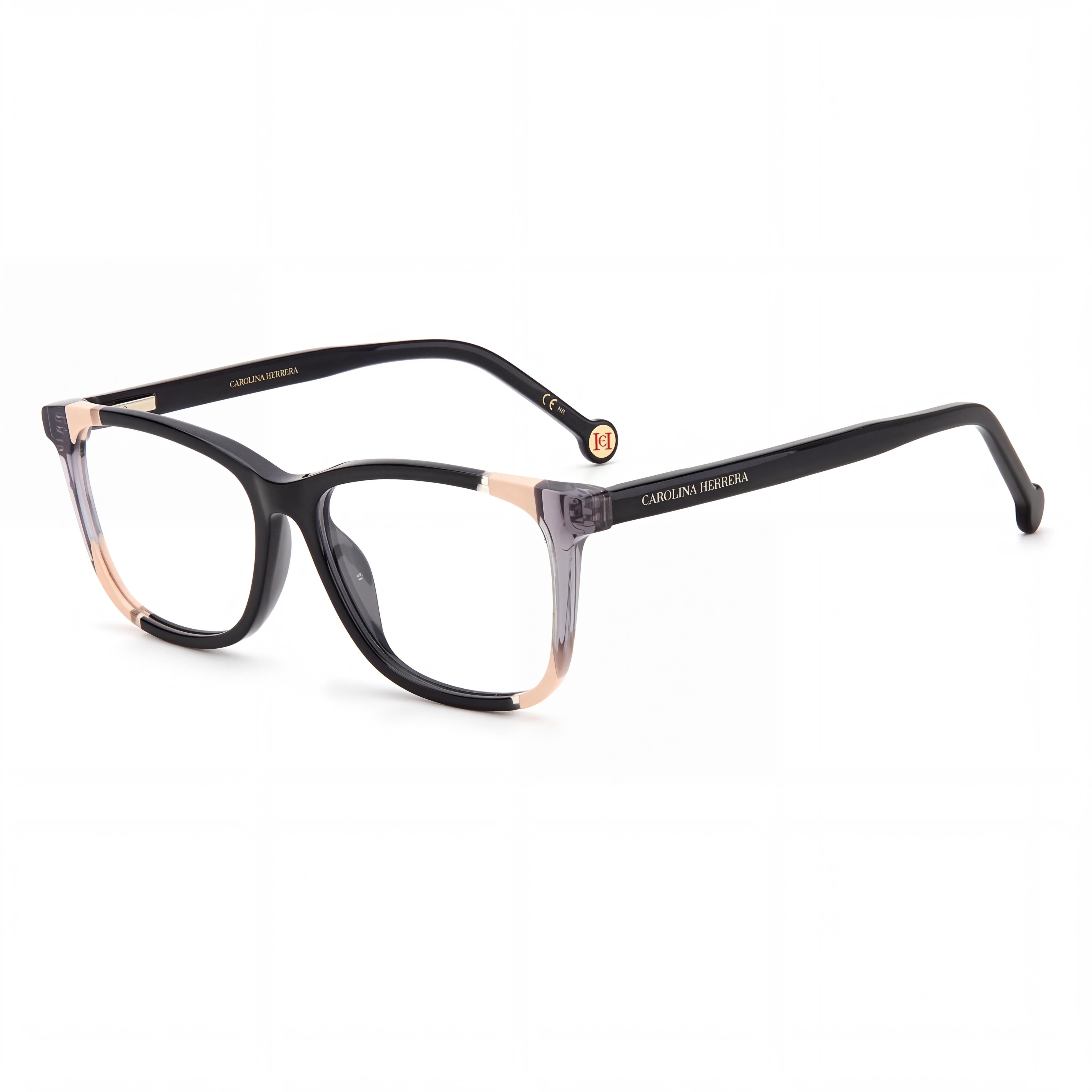 Carolina Herrera CH 0066 KDX Modern Women's Square Black Nude Lightweight Durable Acetate Full Rim Optical Frames 53mm, Photo 1