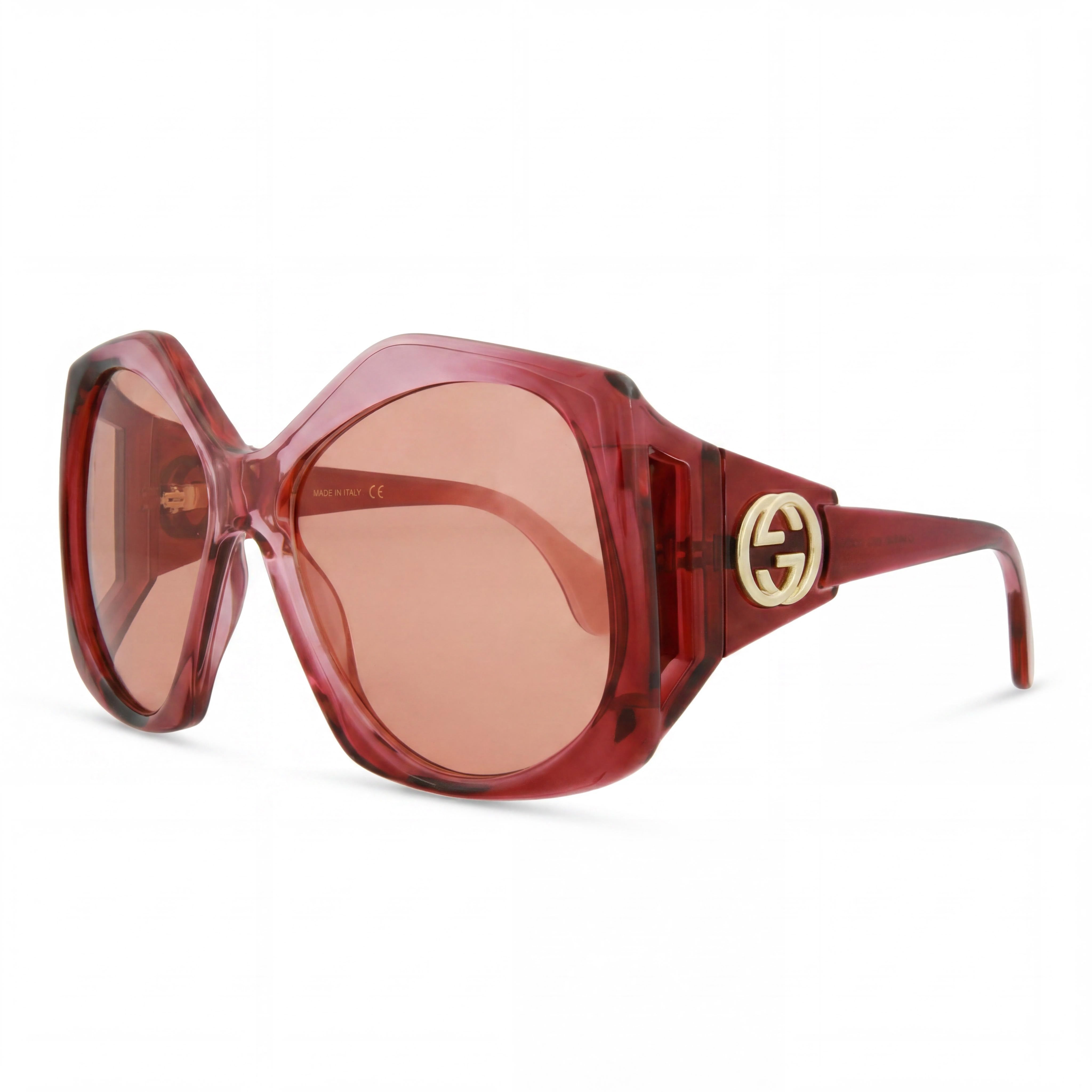 Gucci GG0875S 003 Women's Square/Rectangle UV Protection Sunglasses, Transparent Burgundy/Orange, 62mm, Photo 1