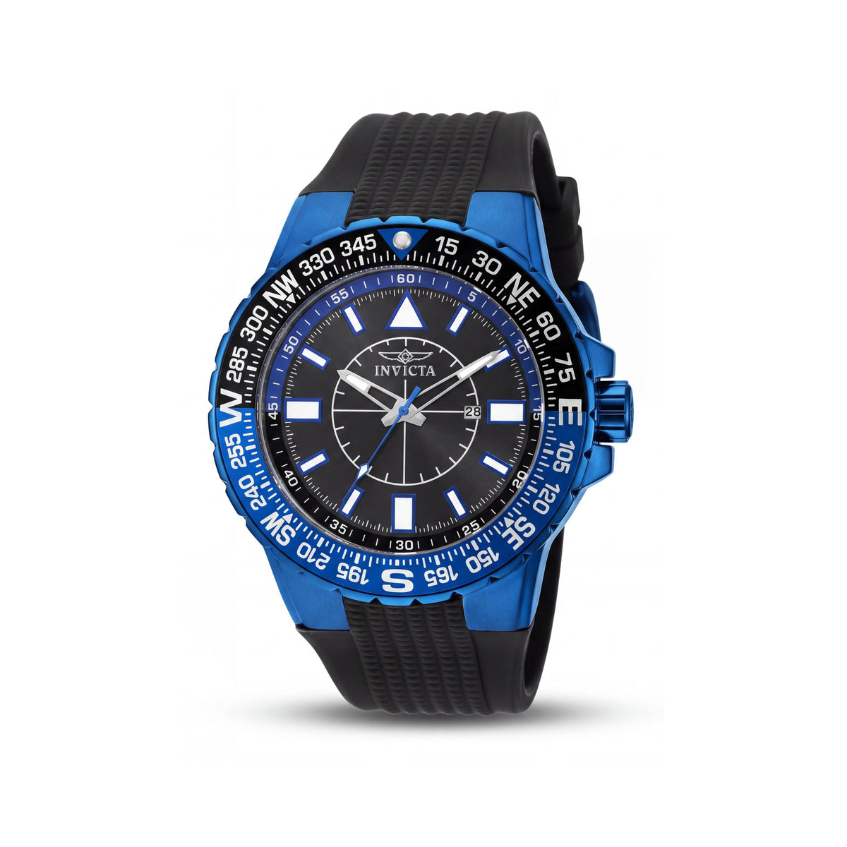 Invicta Aviator 19269 Men's 52mm Blue Ion-Plated Stainless Steel Black Dial Quartz Compass Watch with Black Silicone Strap, Photo 1