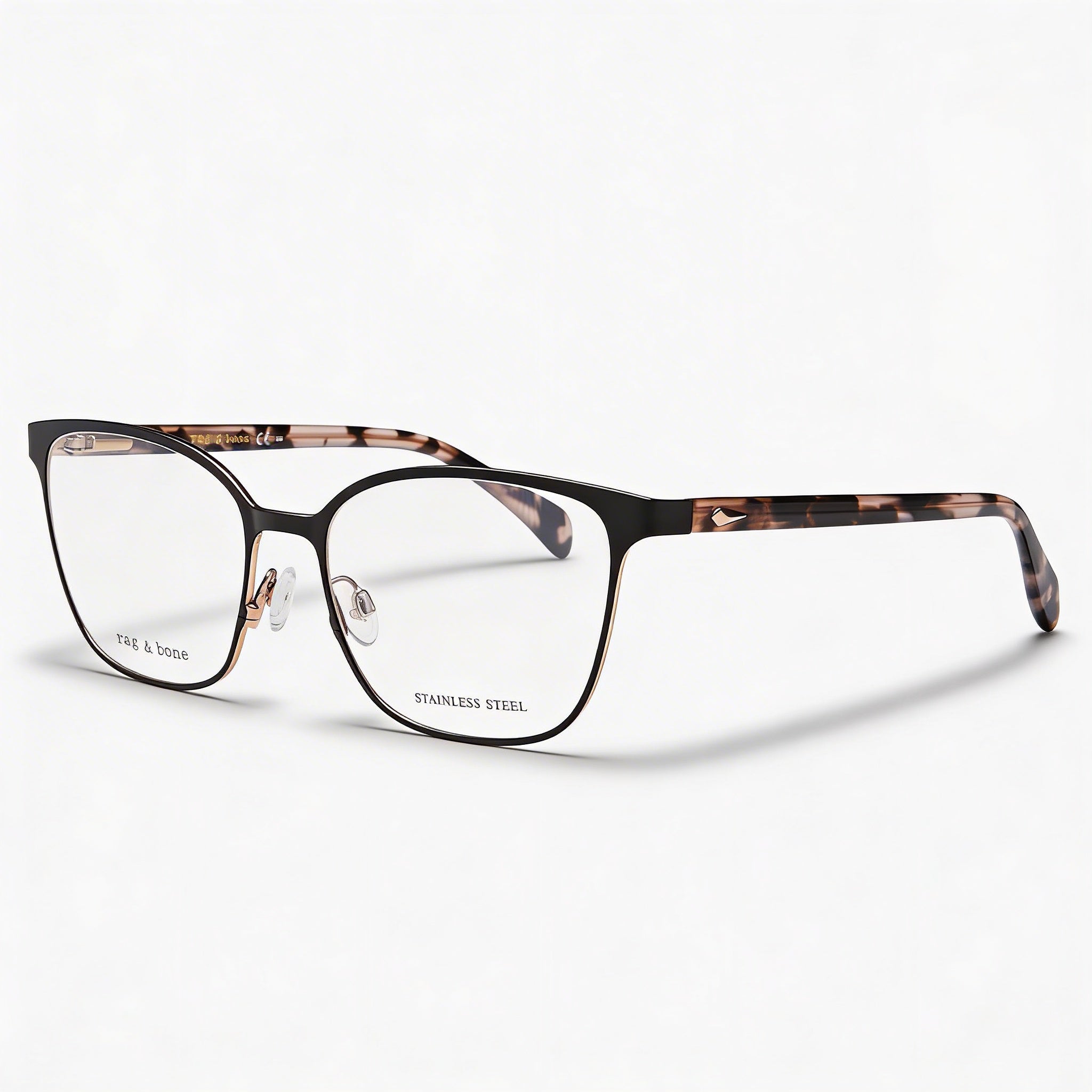 Gafas de Sol Modernas para Mujer Rag & Bone, Montura de Acero de Aleación Negra con Lentes de Policarbonato Negras, 53mm, Photo 1