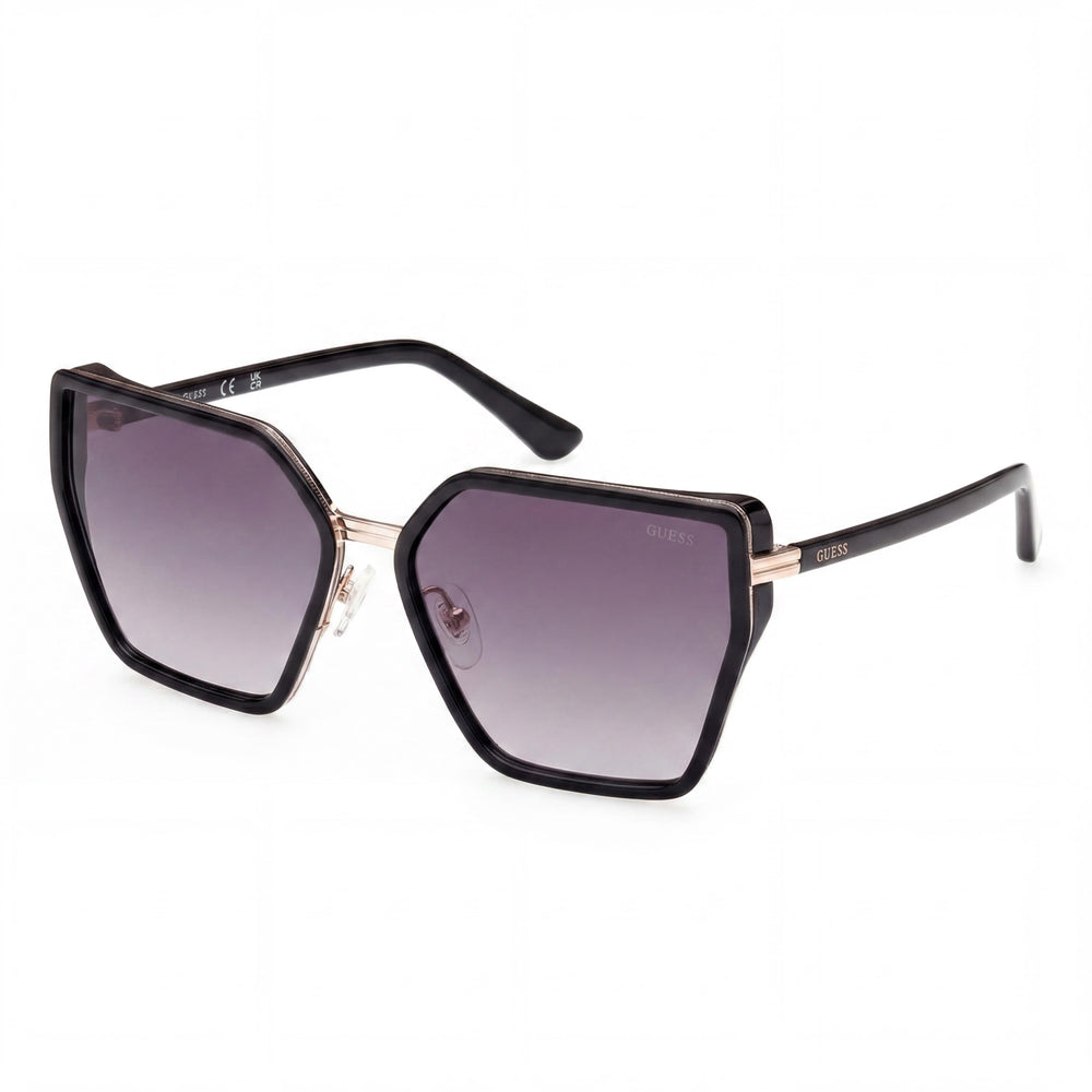 Gafas de sol GUESS para mujer, casuales, con montura de plástico brillante negra degradada ahumada y lentes de sol brillantes negras degradadas ahumadas de 59 mm