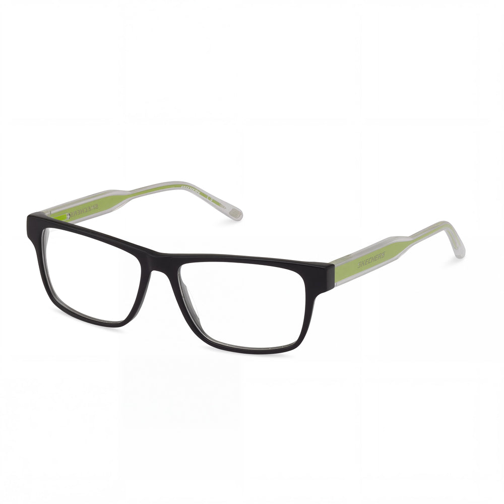 Skechers Women's Rectangular Plastic Frame Sunglasses, Shiny Black & Crystal Frame with Shiny Black Lens, 53mm