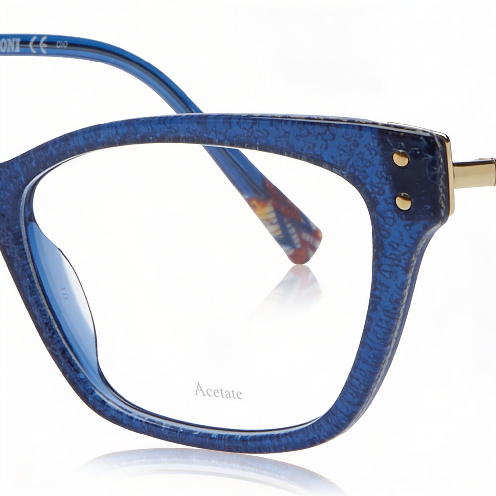 Gafas Missoni Mis 0045 modernas unisex con montura de poliamida azul y lentes de policarbonato, ancho de lente de 52 mm