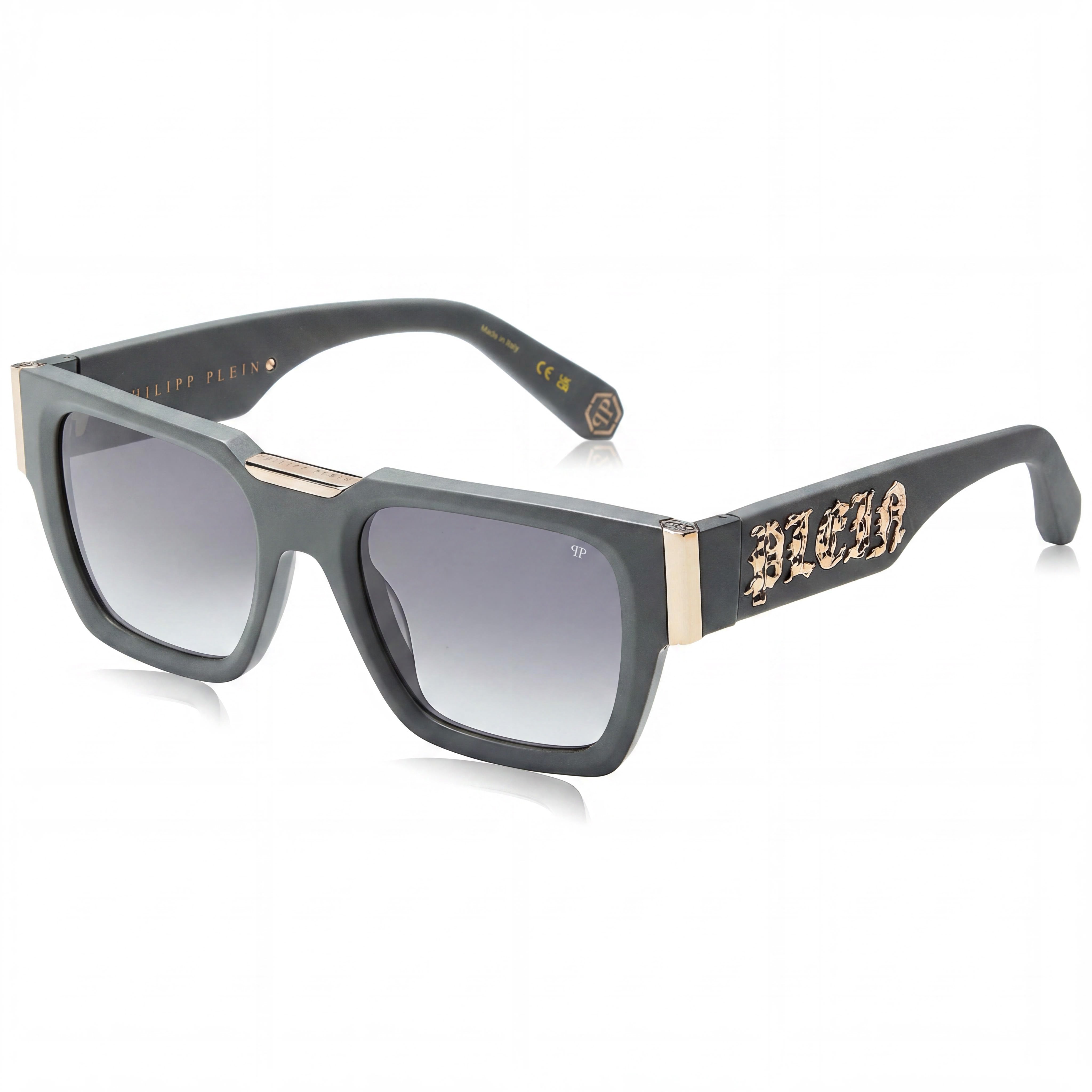 Gafas de sol Philipp Plein Spp095m para hombre, de plástico gris mate, con protección UV y lentes ahumadas degradadas, 52 mm, Photo 1