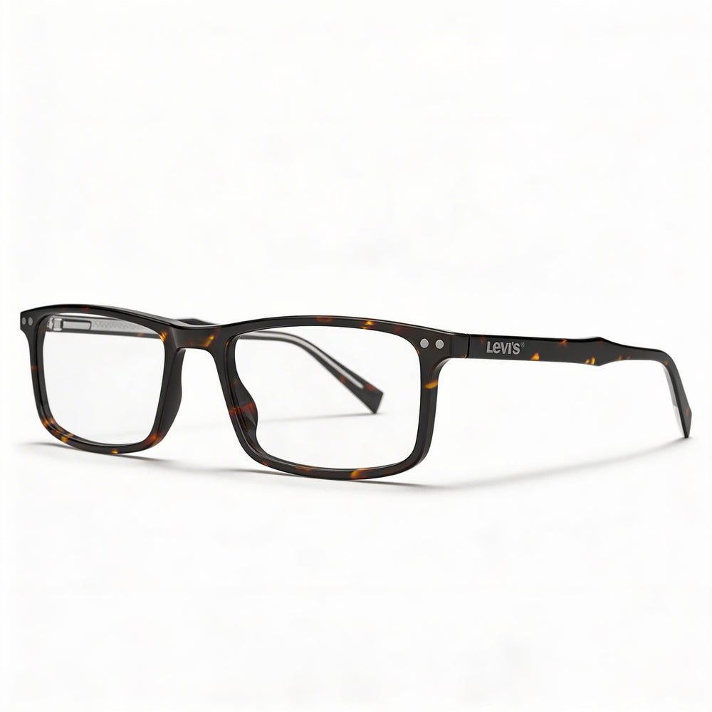 LEVIS LV 5020 Gafas Rectangulares de Borde Completo para Hombre, de Polimetilmetacrilato Color Habana Oscuro, con Micas de Demostración de 55mm