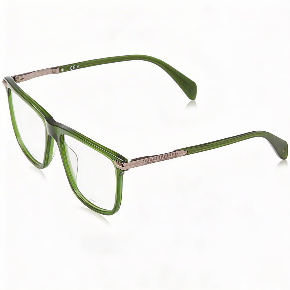 Gafas de sol modernas Rag & Bone para mujer con montura verde fabricada en acetato y lentes verdes fabricadas en policarbonato.