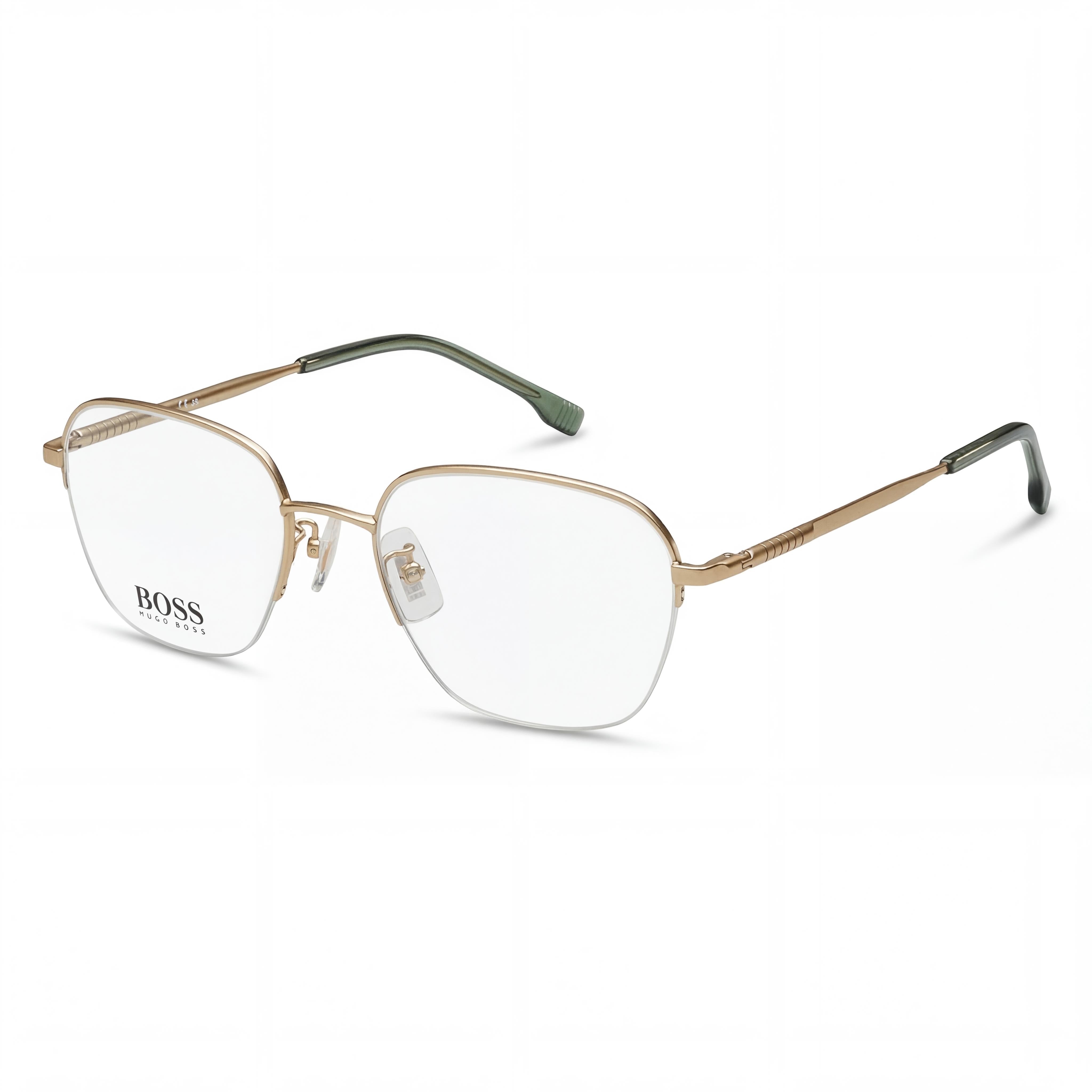 Gafas con montura semi al aire con forma de mariposa unisex Hugo Boss Modern de metal con lentes de policarbonato, oro mate, 54 mm, Photo 1