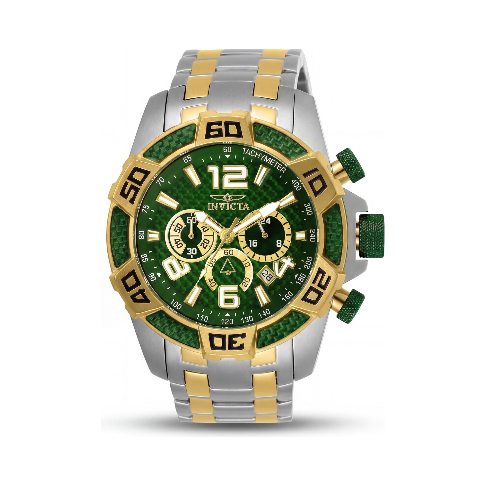 Invicta Men's 25852 Pro Diver Chronograph Gold Tone Stainless Steel Green Dial Luminous Quartz Watch 50mm Case, Photo 1