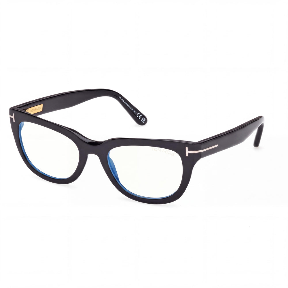 Gafas Marcolin para mujer Ft6066-b de estilo clásico, montura de plástico con filtro azul en negro brillante y lentes negras de 53 mm