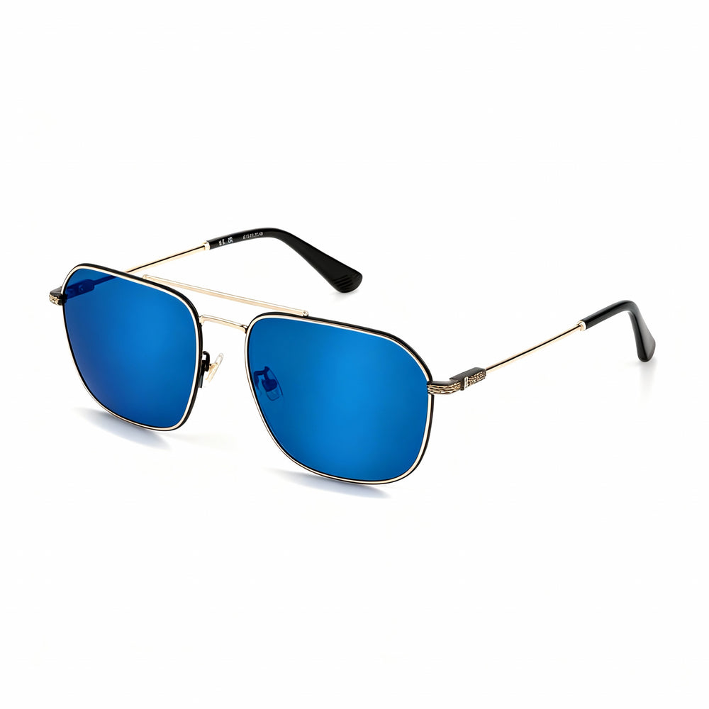 Gafas de sol POLICE Splf64-57300b para hombre, con montura de metal dorado, espejo azul chapado en oro, no polarizadas, 57 mm