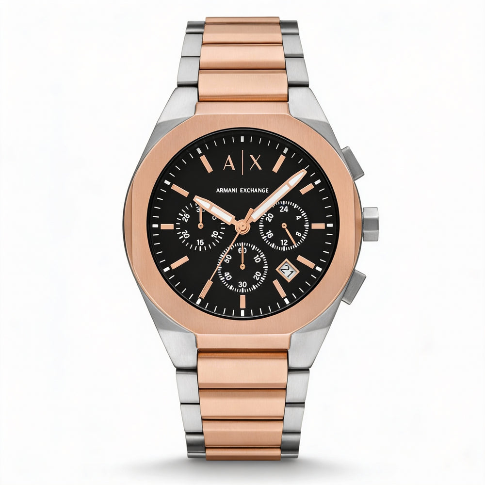 A|X Armani Exchange Bracelet Men's Chronograph Rose Gold Silver Stainless Steel Watch 42mm