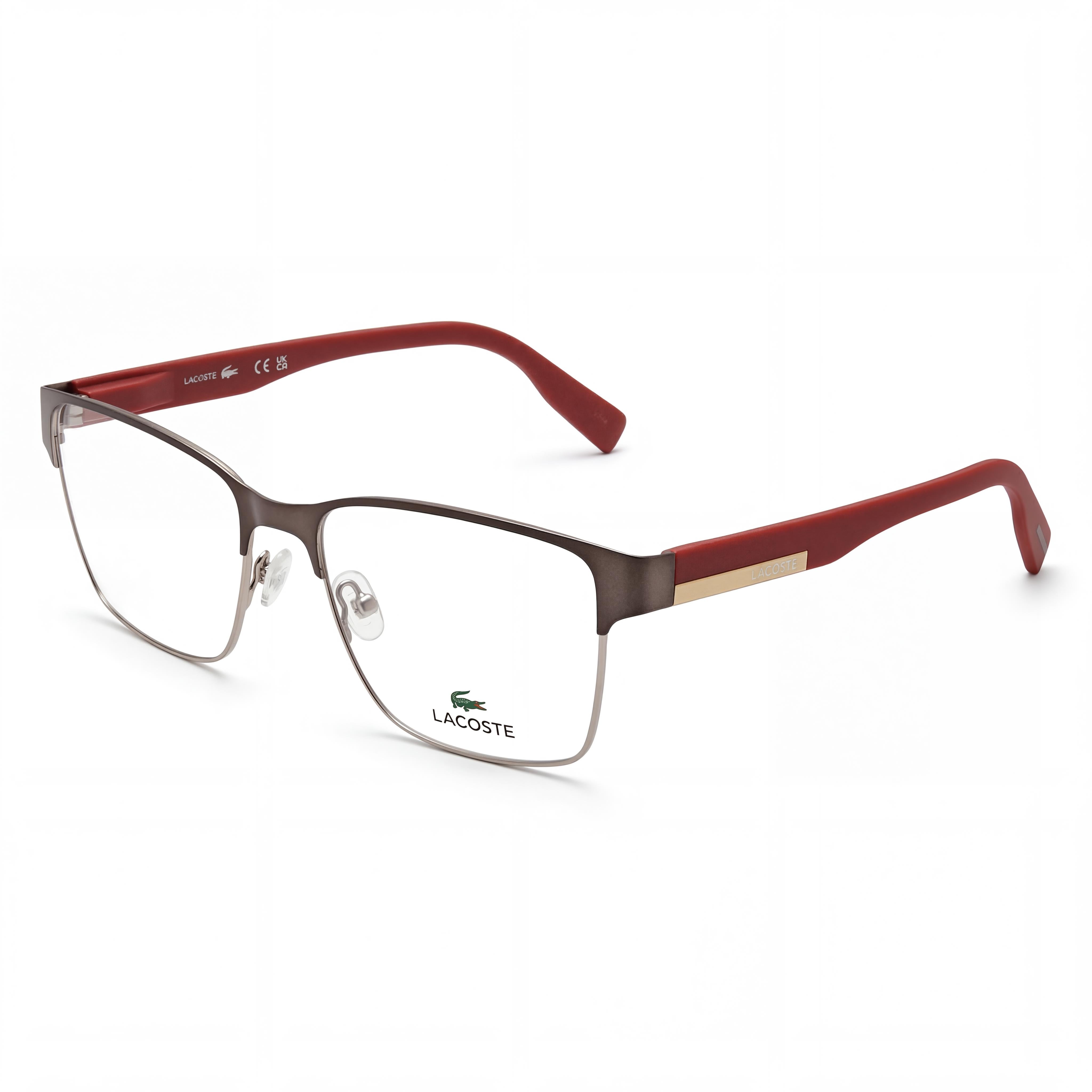 Gafas Lacoste Modern unisex, montura de aleación de acero, lentes de policarbonato, sin polarizar, gris oscuro mate, 55 mm, Photo 1