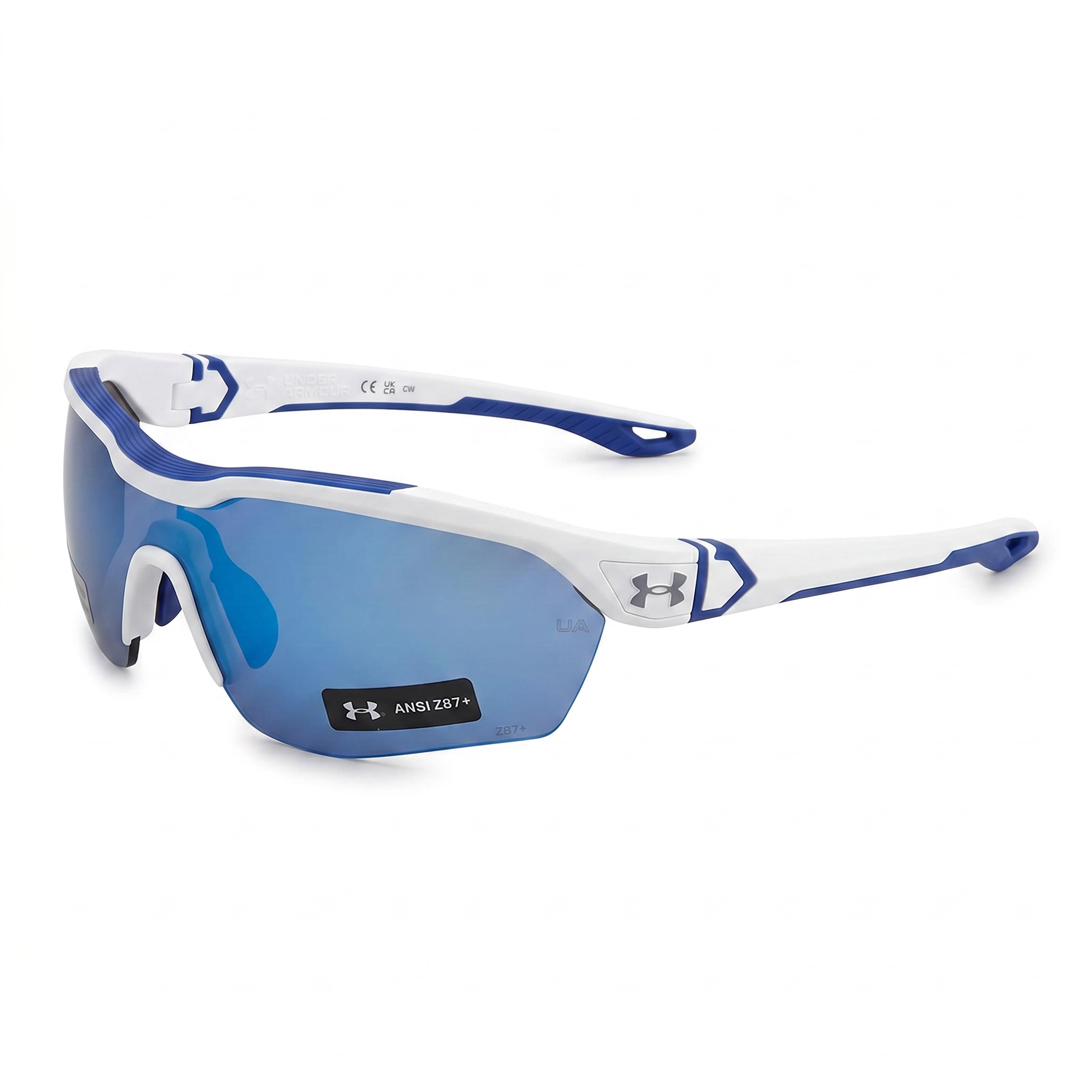 Gafas de sol Under Armour Ua Yard Pro para hombre, marco ajustado mate blanco azul, lente azul de policarbonato con protección UV, Photo 1