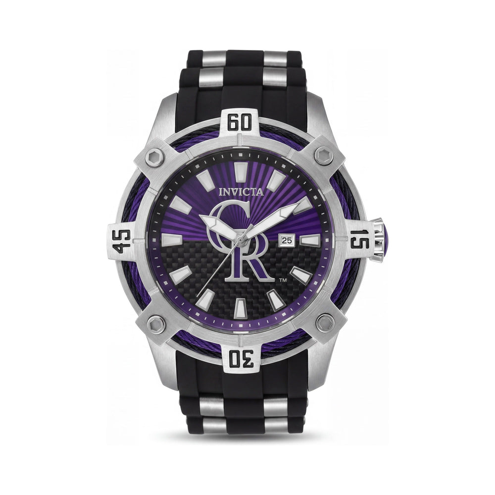 Invicta MLB Colorado Rockies 43267 Unisex Silver Stainless Steel Quartz Watch with Purple Dial, 52mm