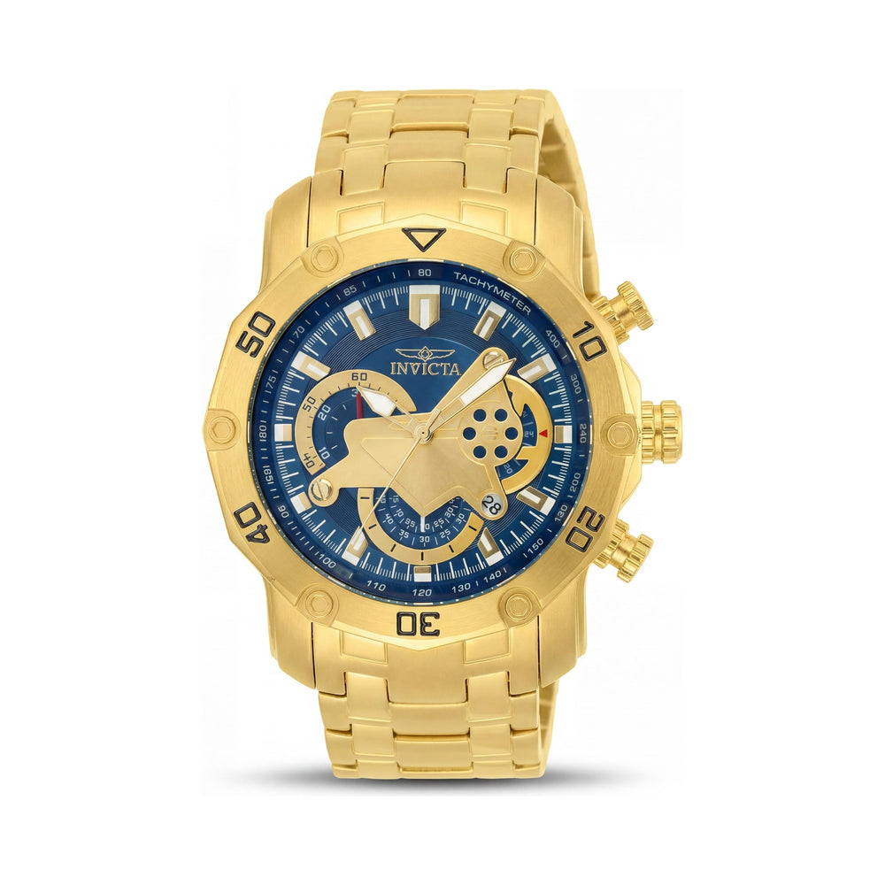 Invicta 22765 Pro Diver - Cronógrafo Unisex de Cuarzo SCUBA GMT, Brazalete de Acero Inoxidable Goldstone, Reloj de 50mm con Esfera Azul